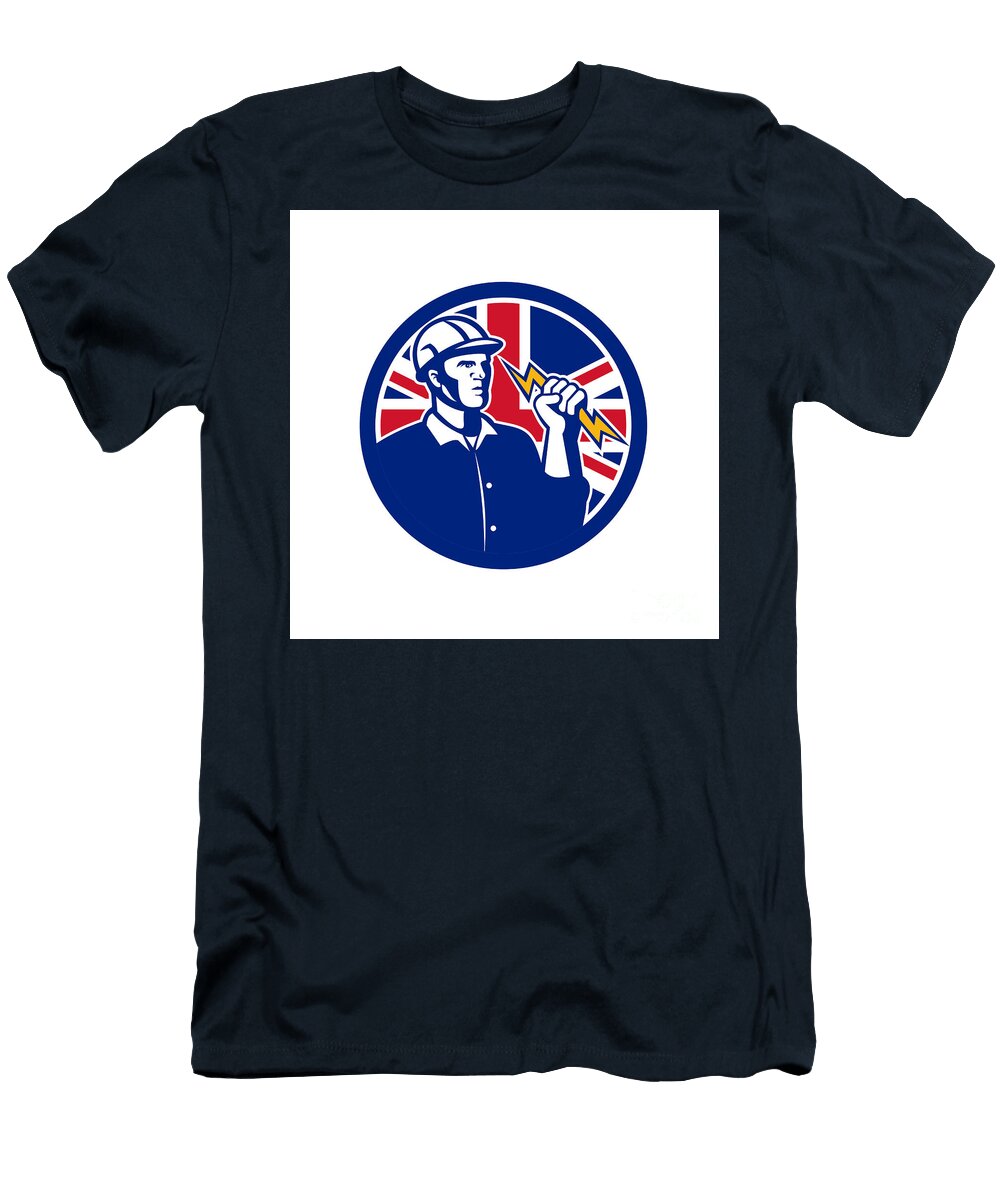 British Power Lineman Union Jack Flag Icon Aloysius Patrimonio T-Shirt