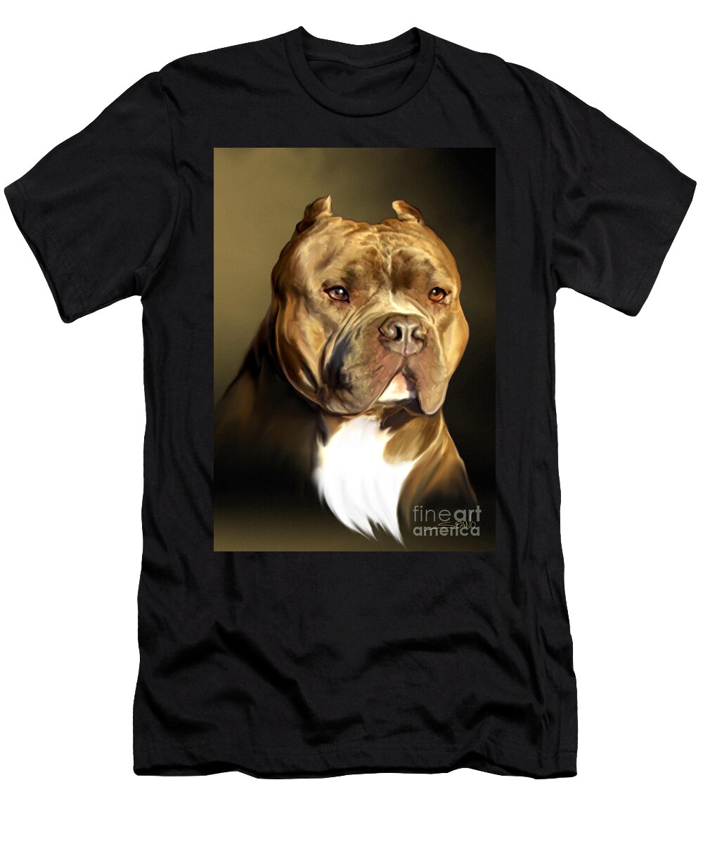 Brown and White Pit Bull By Spano Michael Spano T-Shirt