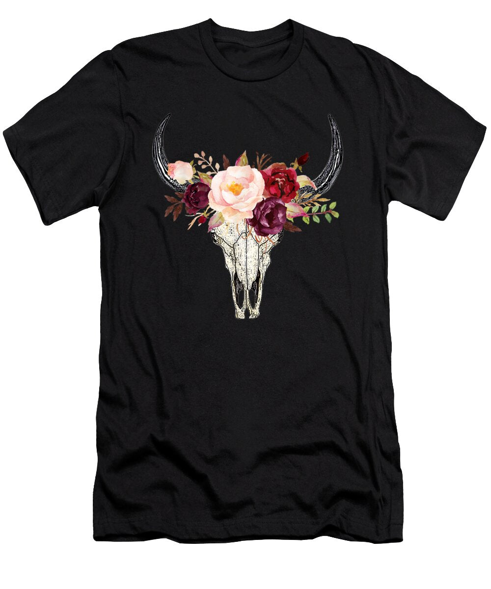 Bull Skull Flowers Shannon Nelson Art T-Shirt