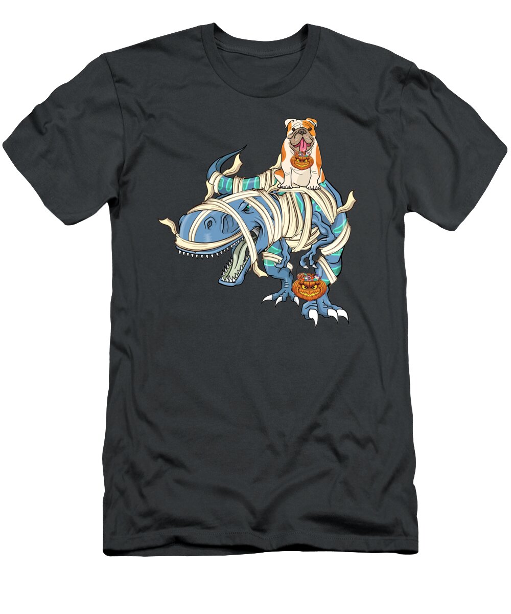 Bulldog Riding Dinosaur Halloween Dog Sterling British T-Shirt