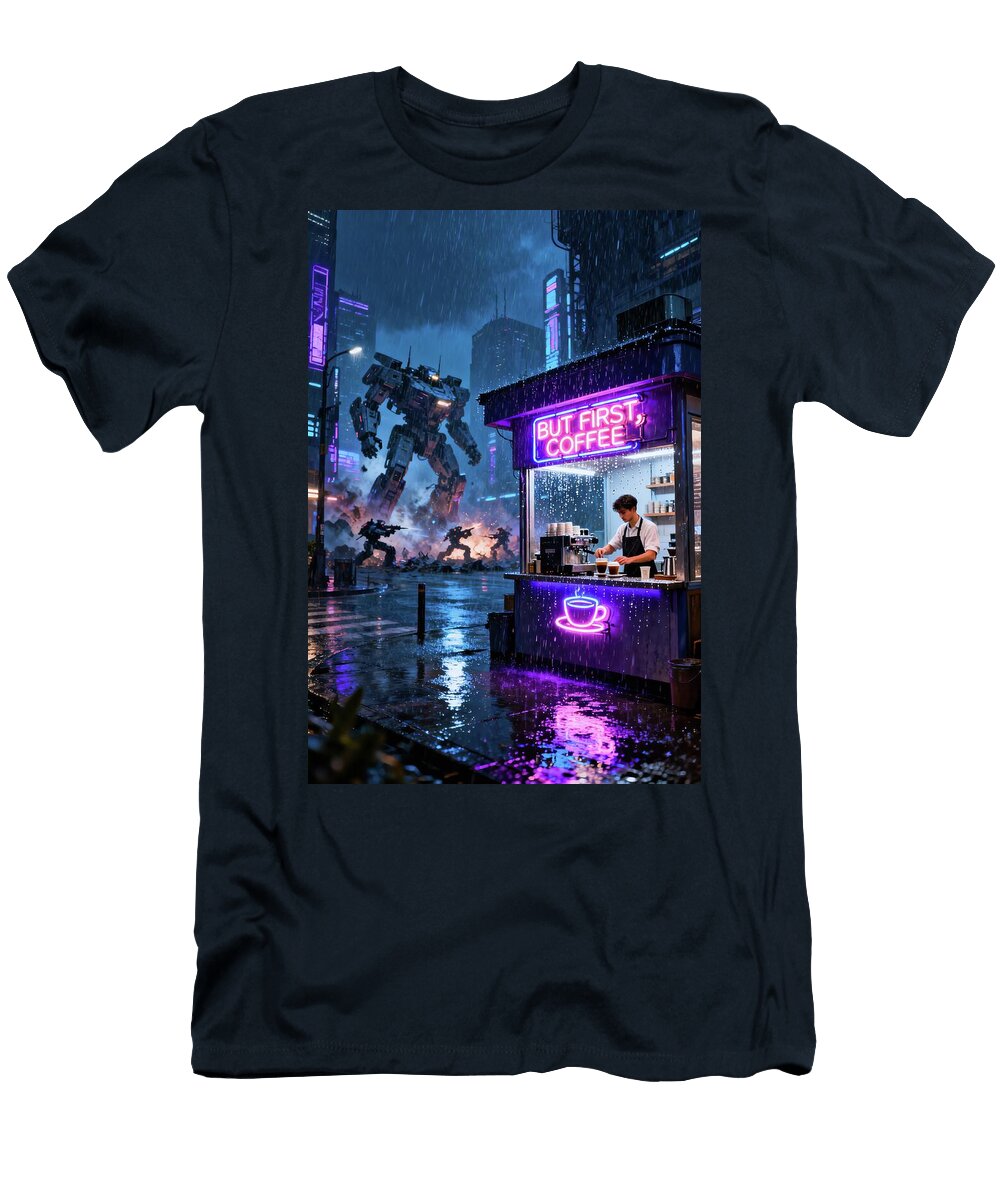 But First Coffee Mech Invasion Matthias Hauser T-Shirt