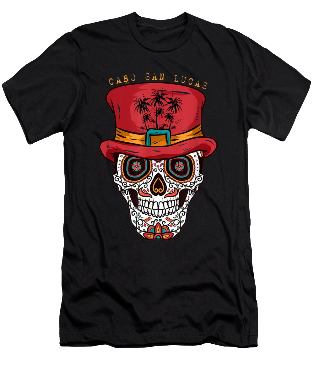 Cabo San Lucas Sugar Skull Hat Souvenir Shannon Nelson Art T-Shirt