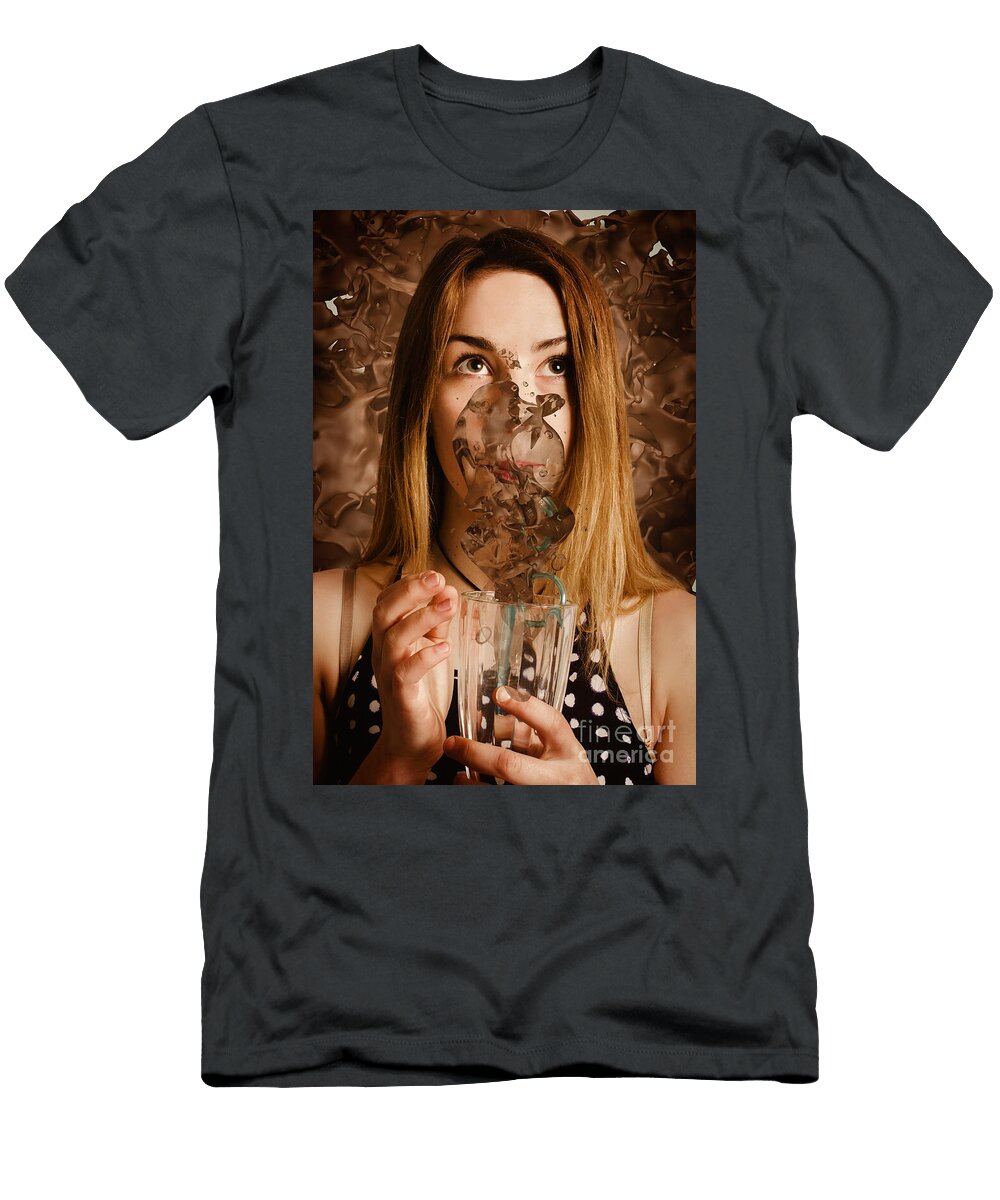 Cafe Tin Sign Girl Drinking Chocolate Milkshake Ryan Jorgensen T-Shirt