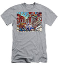 Calgary Flames Vs Maple Leafs Hockey Art Kids Winter Fun Montreal Streets and Staircases Canada Art Carole Spandau T-Shirt
