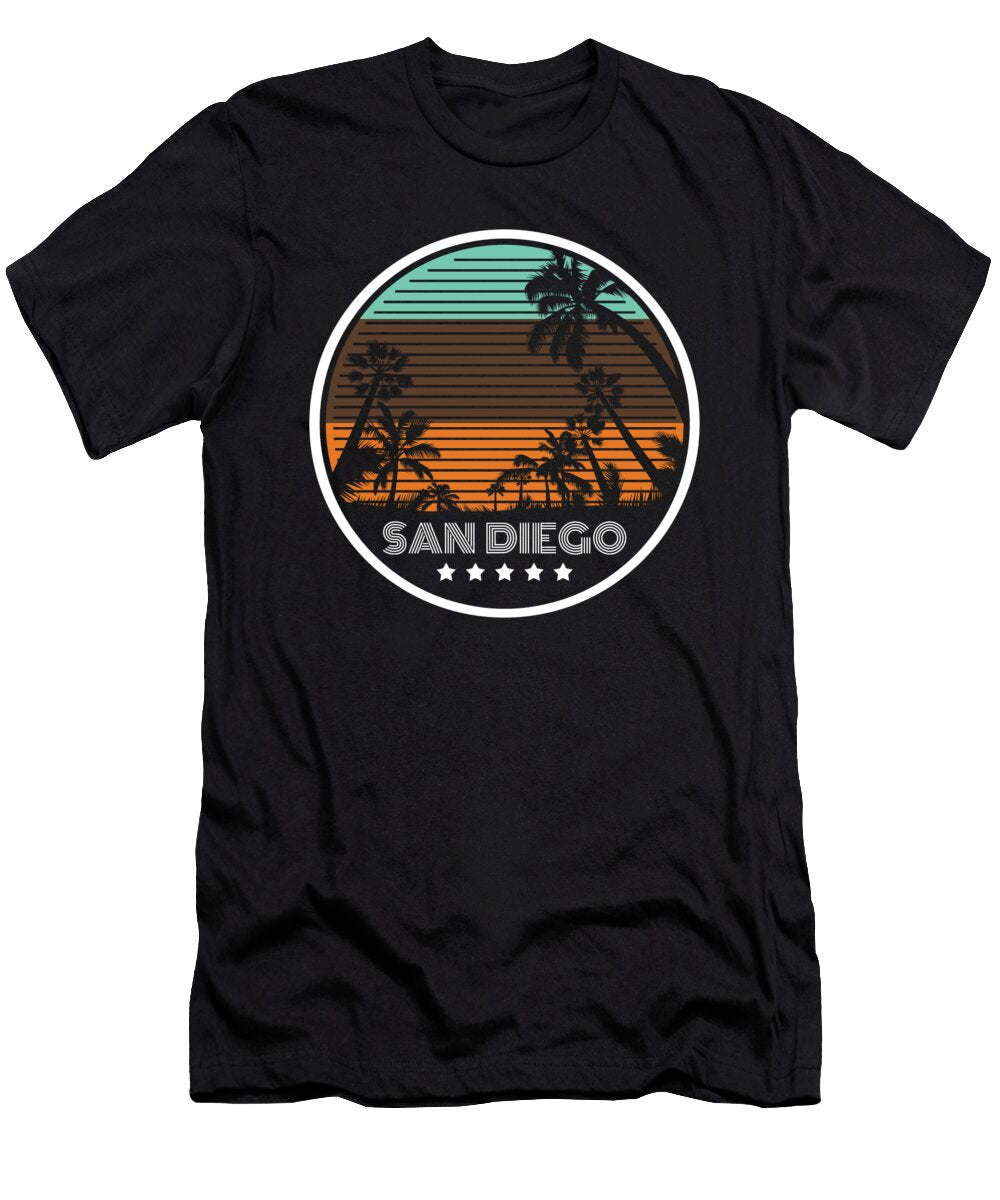 California USA American Gift Vintage Retro San Diego Palm Trees Beach Summer Thomas Larch T-Shirt