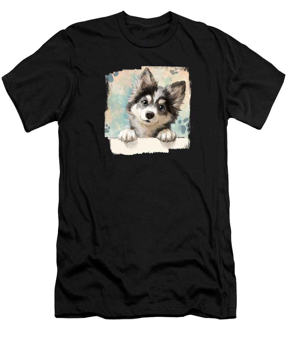 Canadian Inuit Dog Peeking Over Wall 01 Elisabeth Lucas T-Shirt