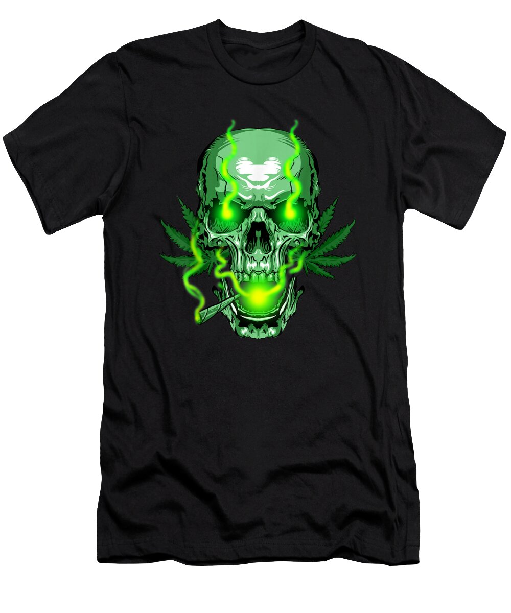 Cannabis Skull Skeleton Dead Head Death Cool Weed Shannon Nelson Art T-Shirt