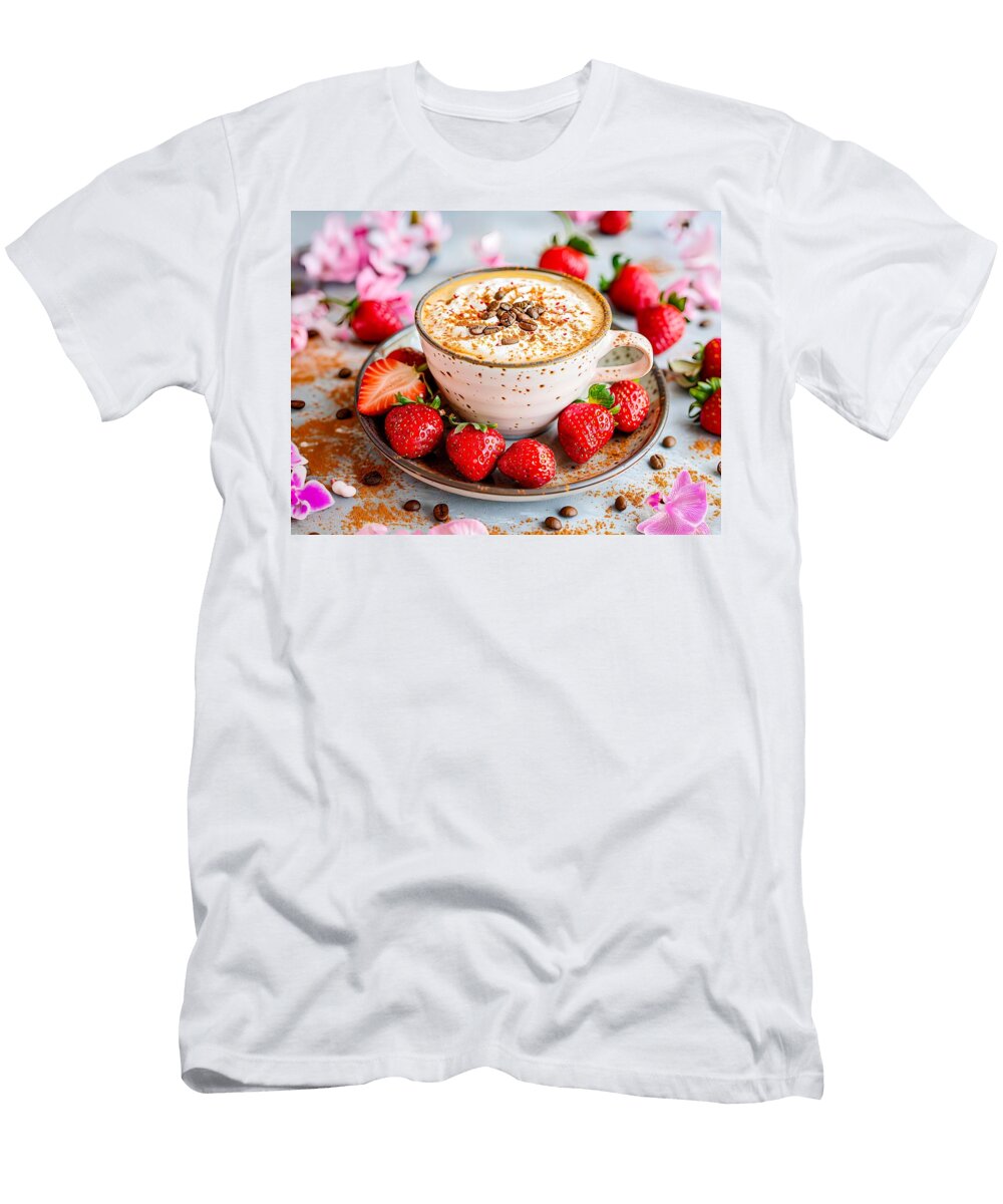 Cappuccino with Crema Cinnamon and Strawberries Orchids Around Art Momente T-Shirt
