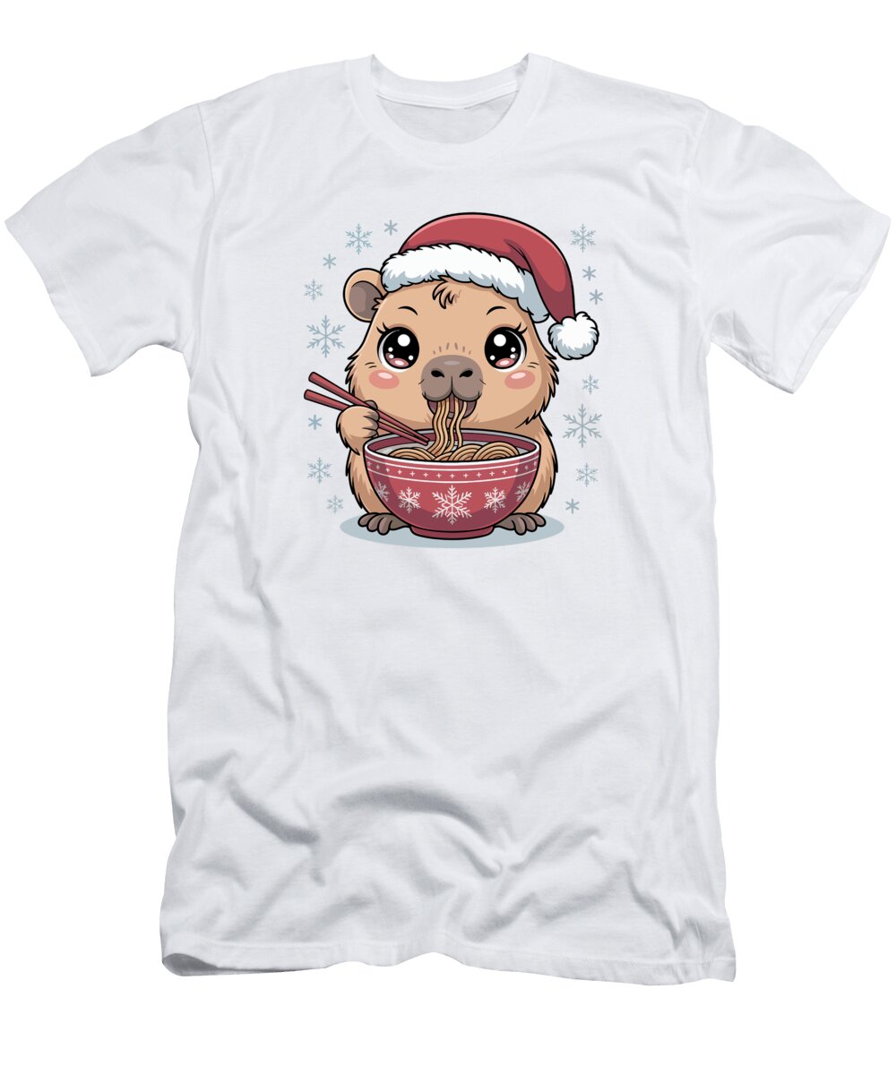 Capybara Eating Noodles in Santa Hat Joanna Redesiuk T-Shirt