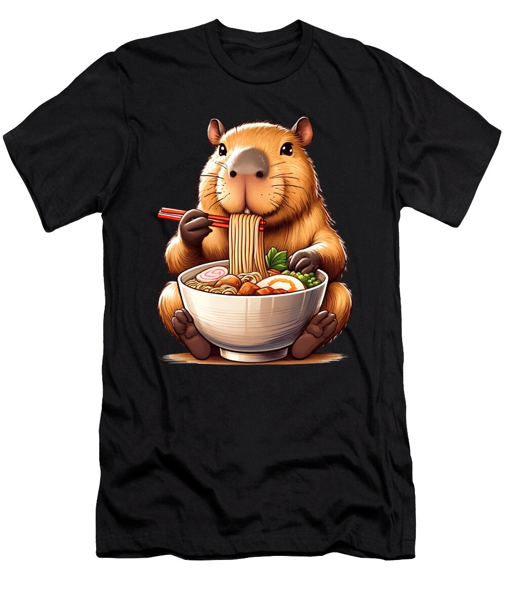 Capybara Eating Ramen Noodle Anime Kawaii Japanese Food Lover Job T-Shirt