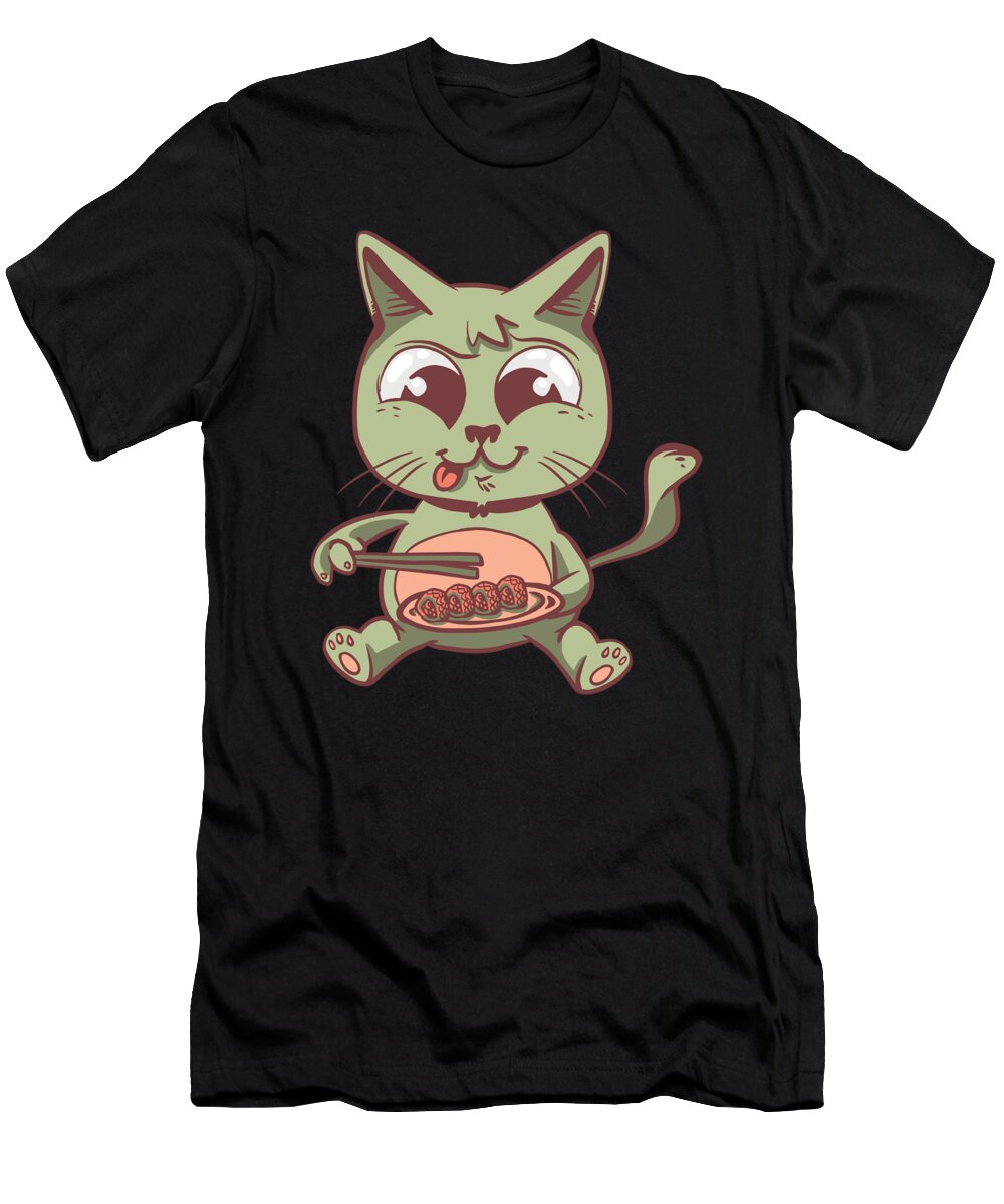 Cartoon Cat Eats Sushi with Chopsticks Designed By Vexels T-Shirt