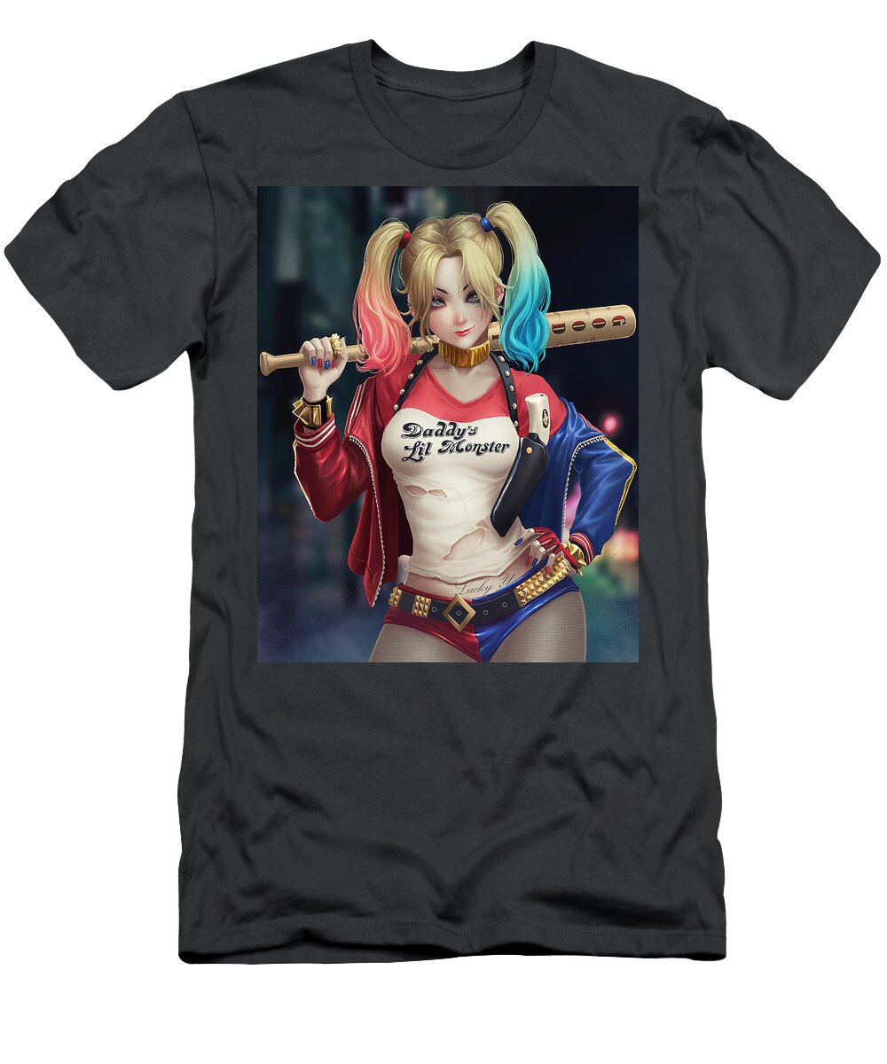 Cartoon Girl with Baseball Bat and Pigtails Matcha Coffe T-Shirt