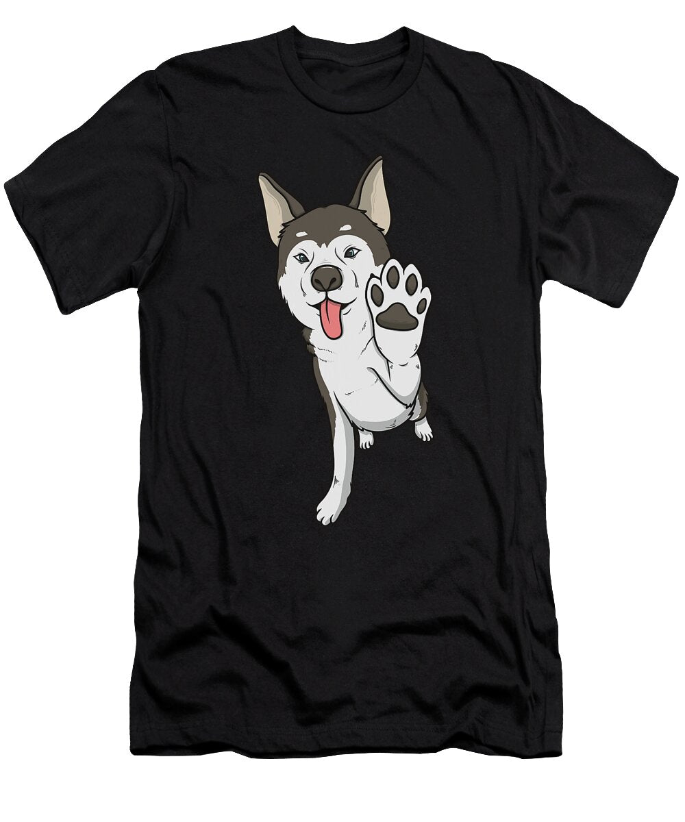 Cartoon Husky Waving Paw Dog Design Sophie Eleanor T-Shirt