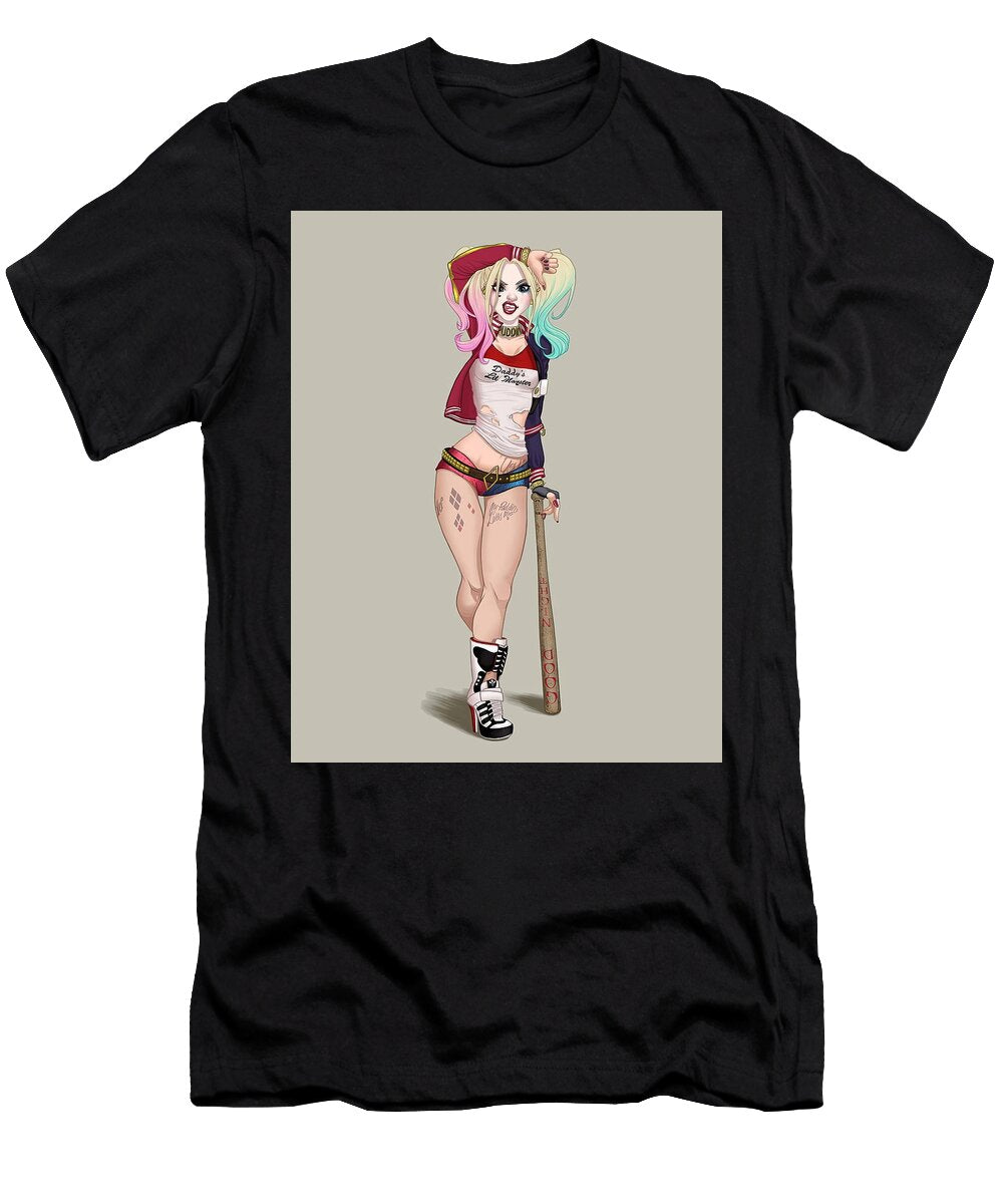Cartoon Woman with Bat Poses Colorful Hair Matcha Coffe T-Shirt