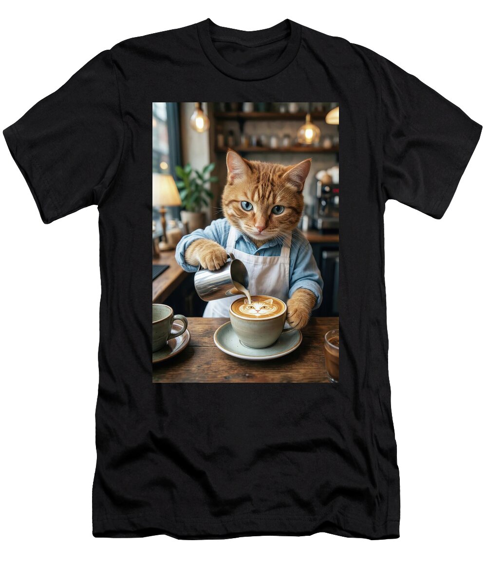 Cat Barista Pouring Latte Art Matthias Hauser T-Shirt