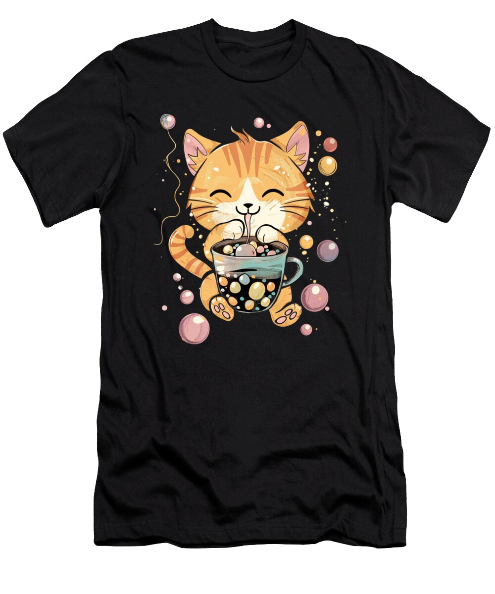 Cat Boba Tea Paws and Bubbles Galorepng 1 Irene Livingston T-Shirt