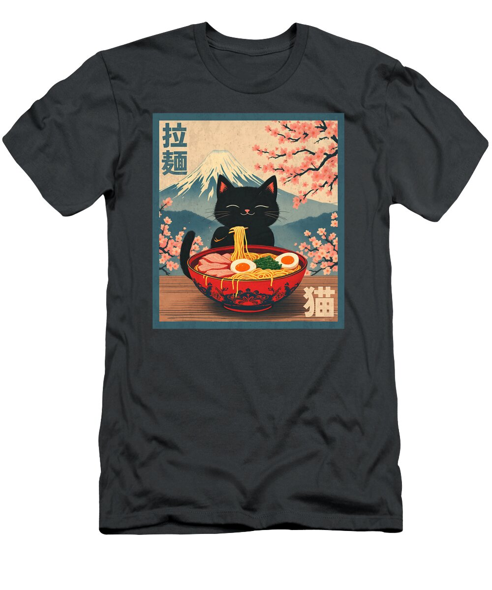 Cat Eating Ramen Anime Zyneu Gangd T-Shirt