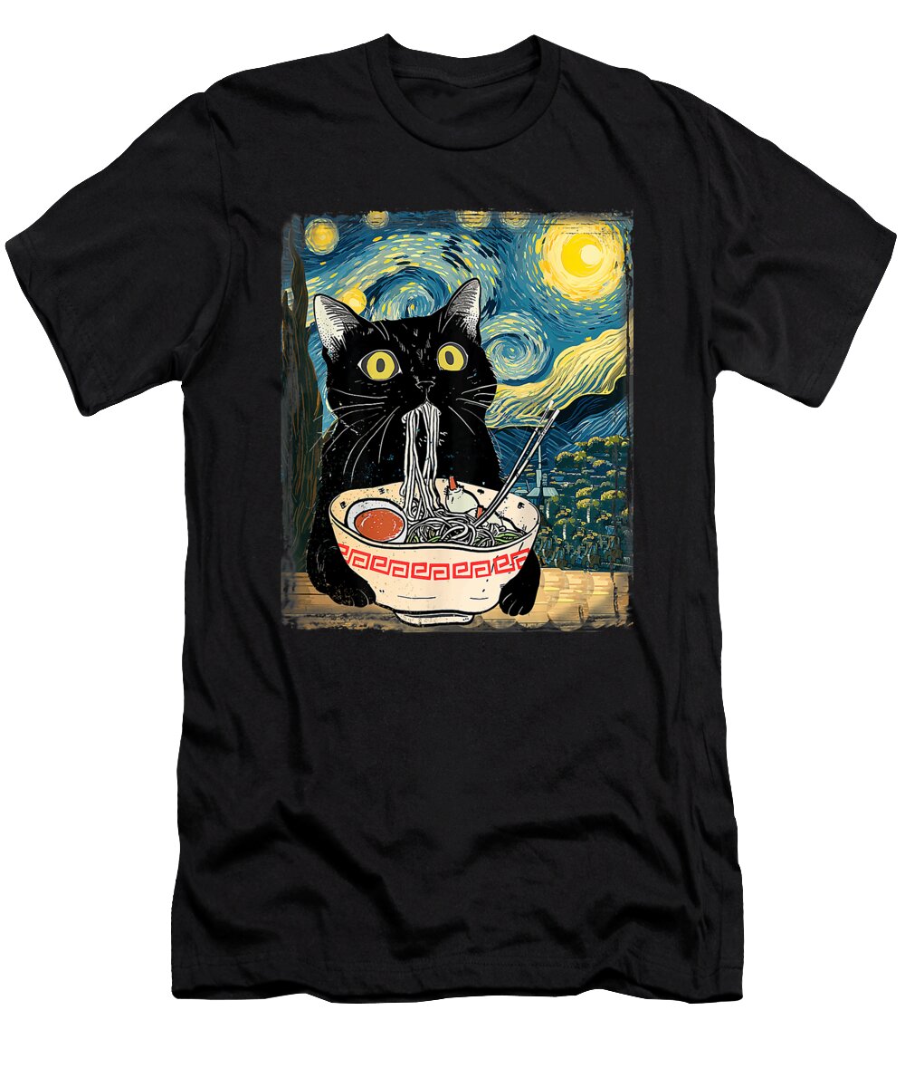 Cat Eating Ramen Japanese Graphic Anime Cat Van Zyneu Gangd T-Shirt