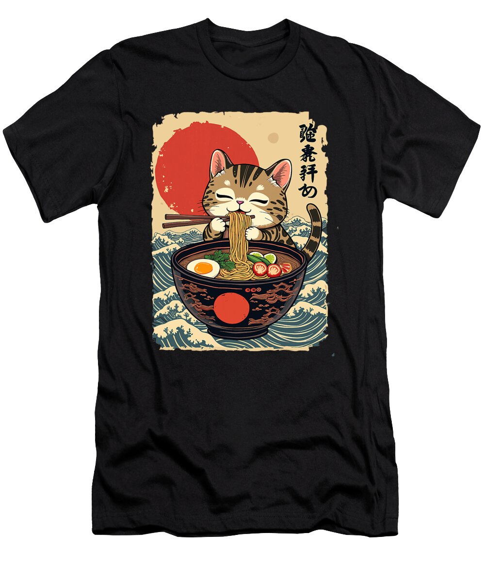 Cat Eating Ramen Japanese Noodles Kawaii Cats Zyneu Gangd T-Shirt