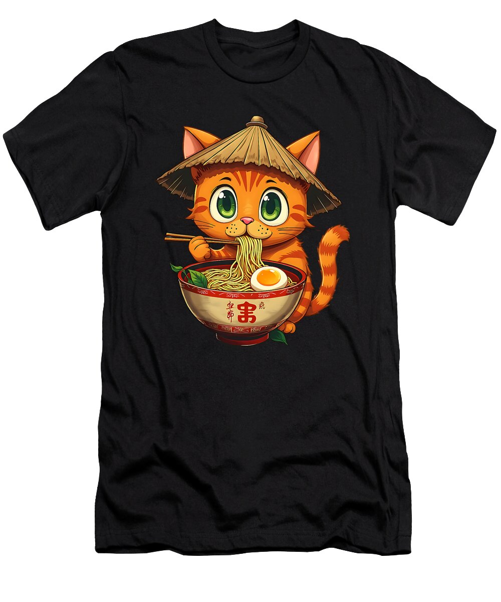 Cat Eating Ramen Kawaii Neko Japanese Noodles Zyneu Gangd T-Shirt