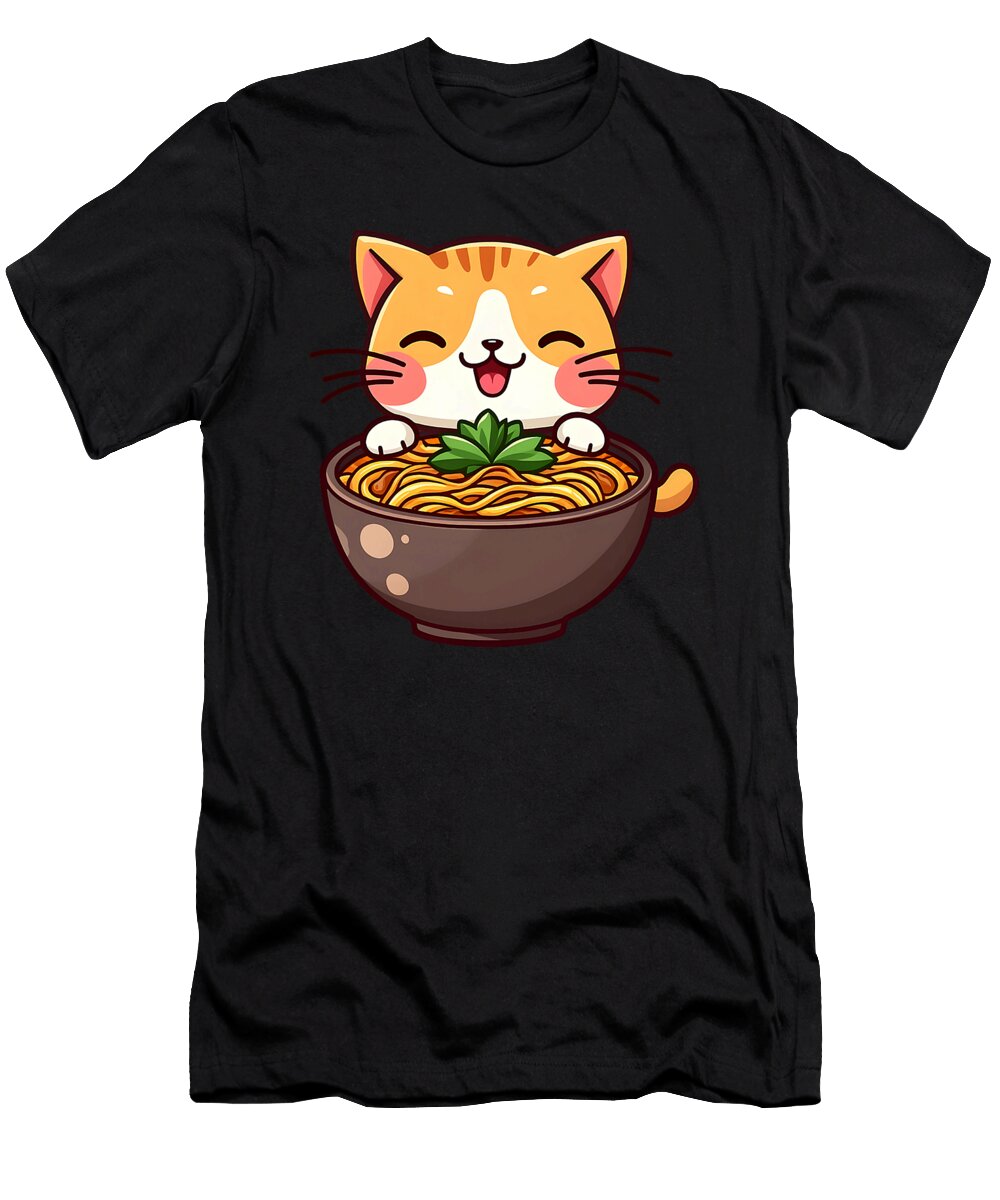 Cat Eating Ramen Noodles Apparel Black Unisex Zyneu Gangd T-Shirt