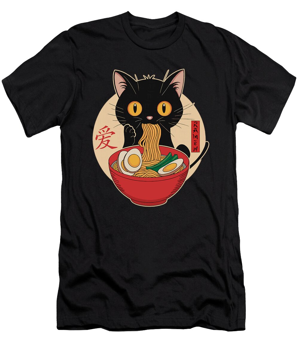 Cat Eating Ramen Noodles Funny Kawaii Japanese Zyneu Gangd T-Shirt