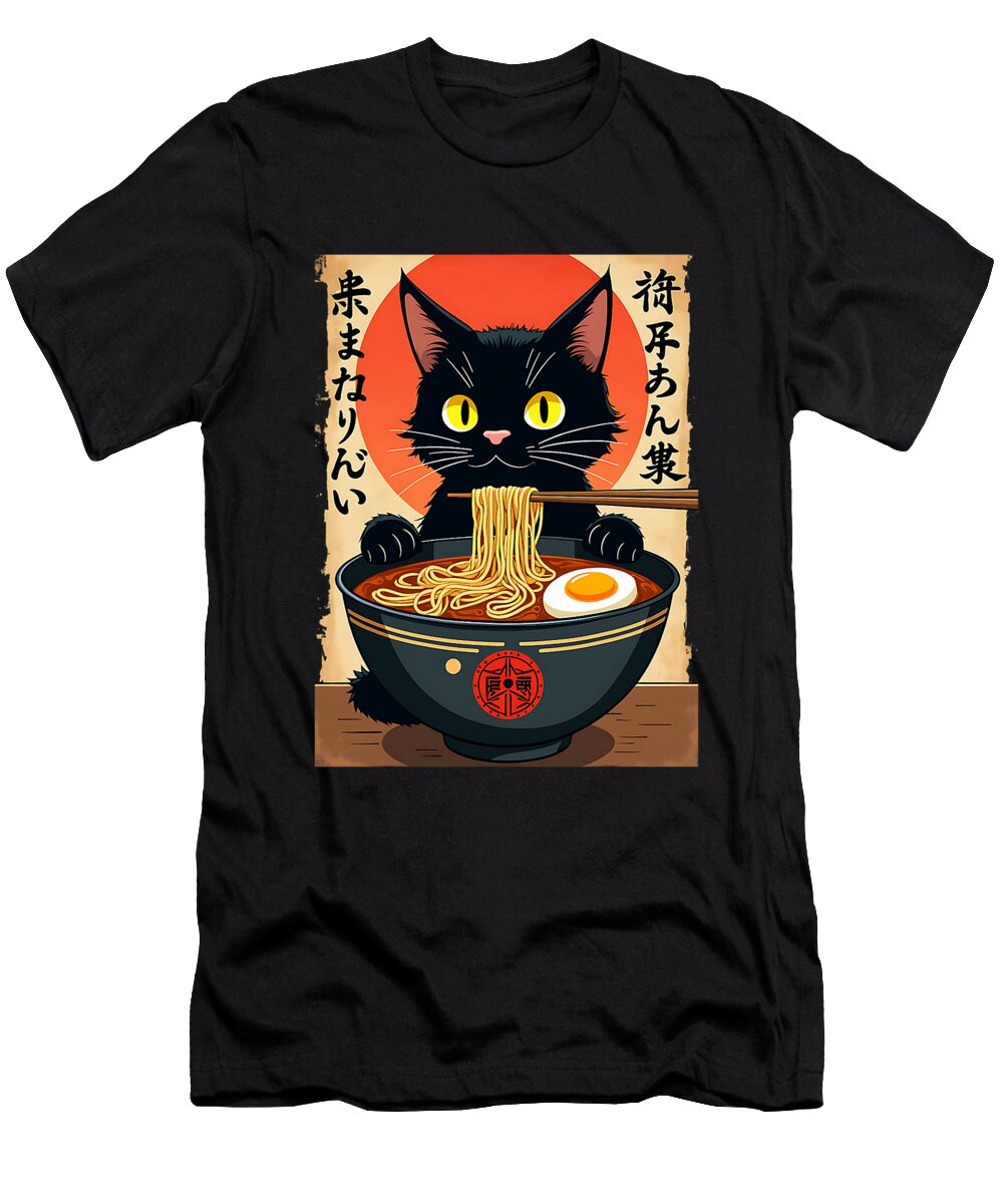 Cat Eating Ramen Noodles Japanese Kawaii Cat Zyneu Gangd T-Shirt