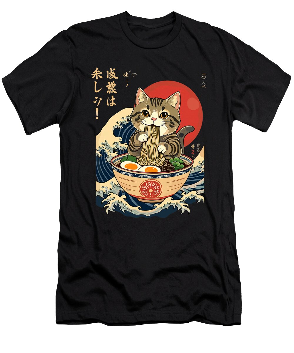 Cat Eating Ramen Noodles Kawaii Anime Manga Cat Zyneu Gangd T-Shirt