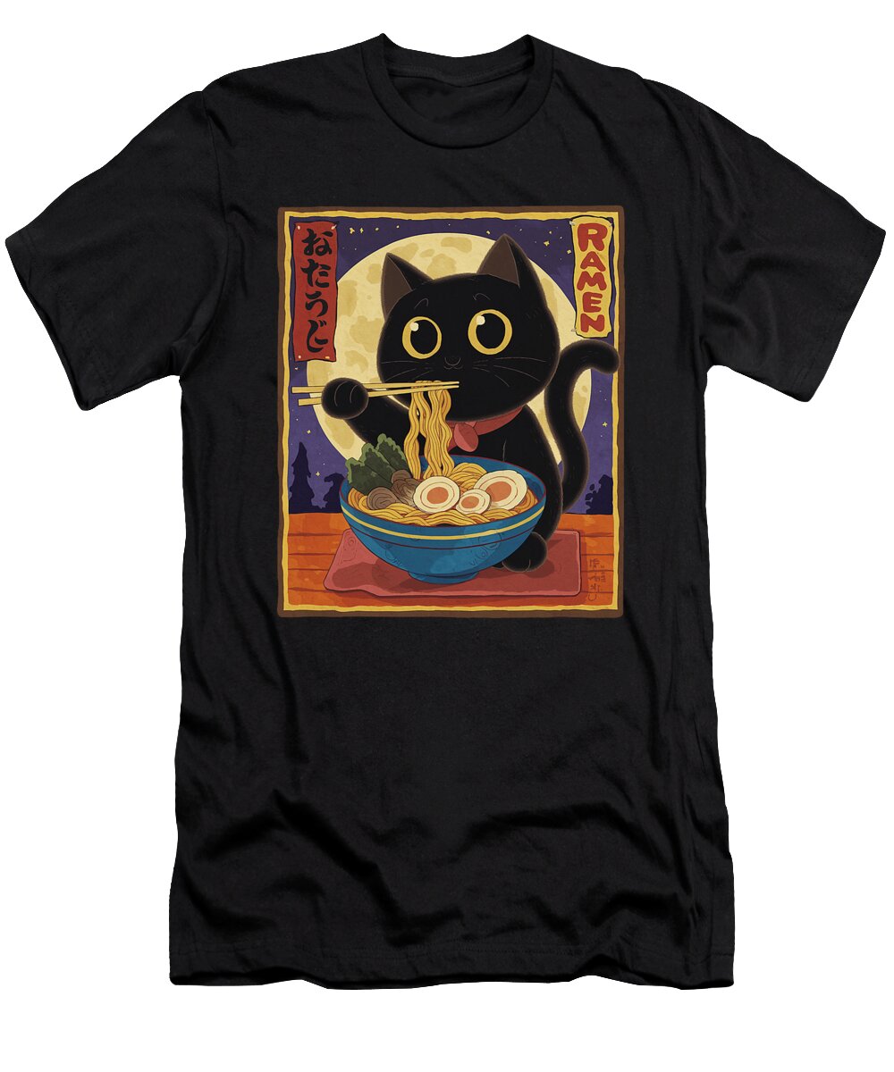 Cat Eating Ramen Noodles Kawaii Cat Anime Lovers Zyneu Gangd T-Shirt