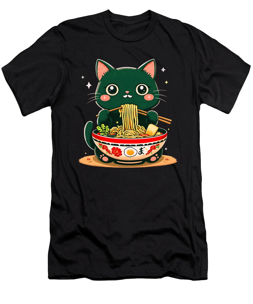 Cat Eating Ramen Noodles Vintage Kawaii Anime Zyneu Gangd T-Shirt