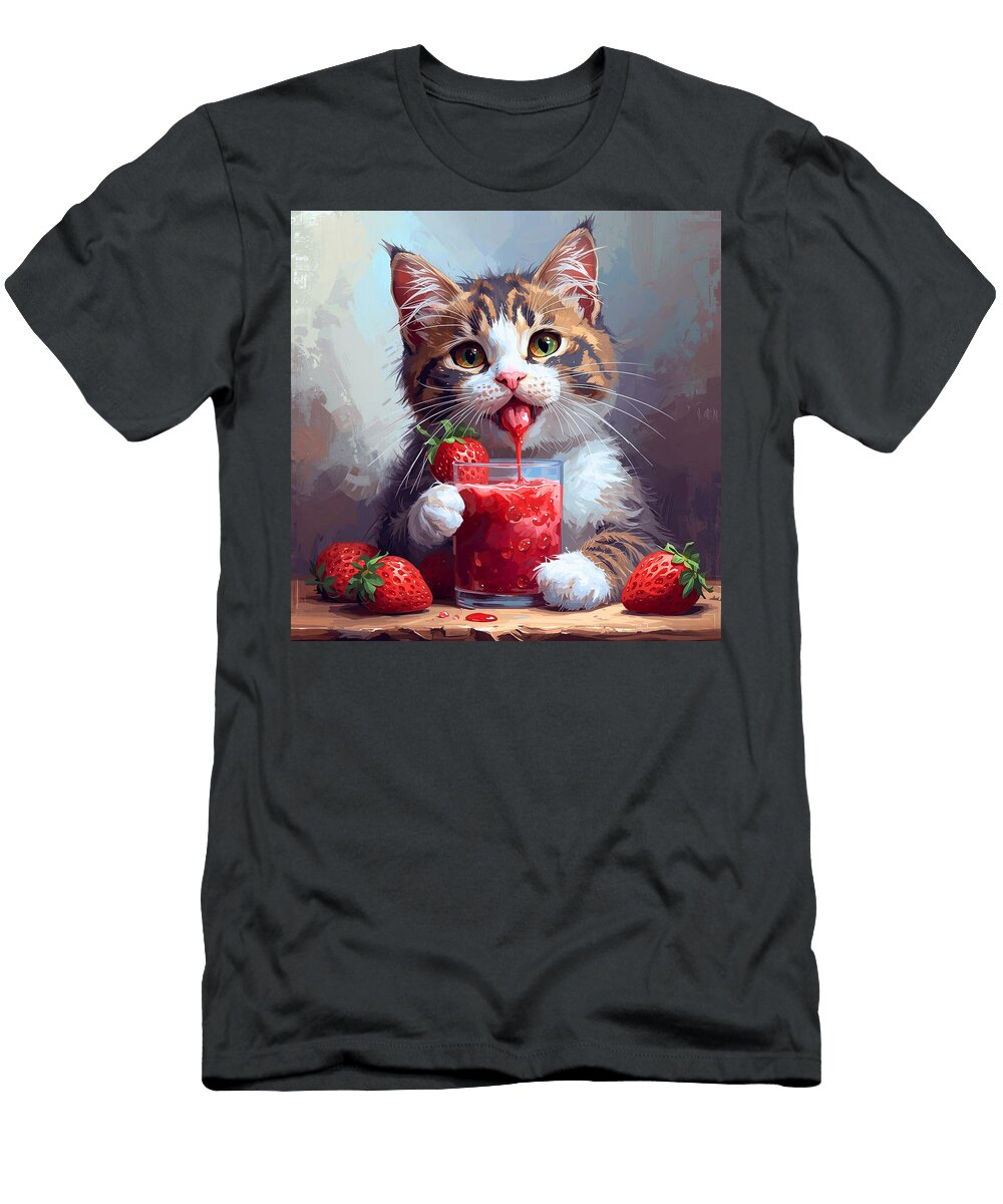 Cat Enjoys Strawberry Smoothie Genius Mama T-Shirt