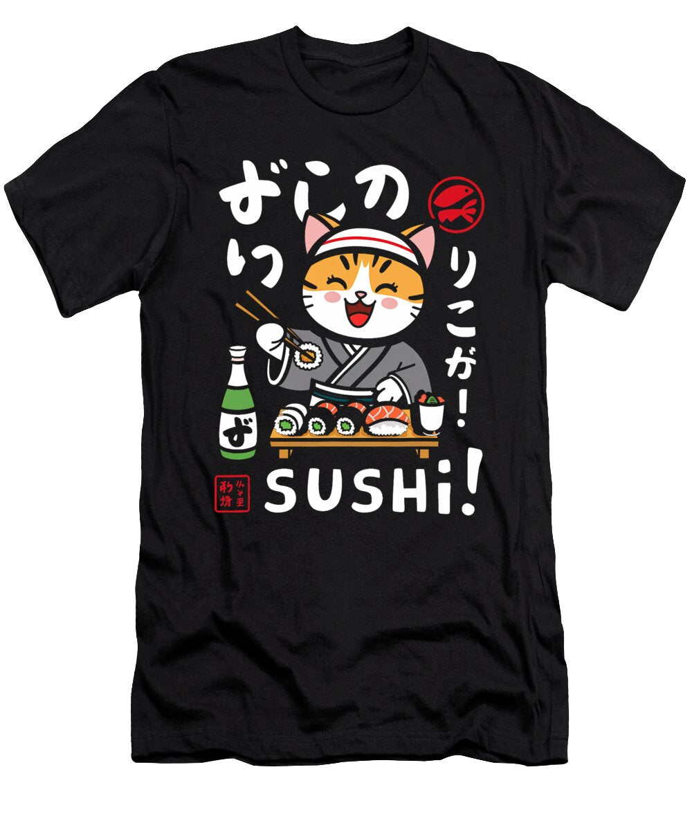 Cat Japanese Eating Sushi Chef Kawaii Ramen Zyneu Gangd T-Shirt