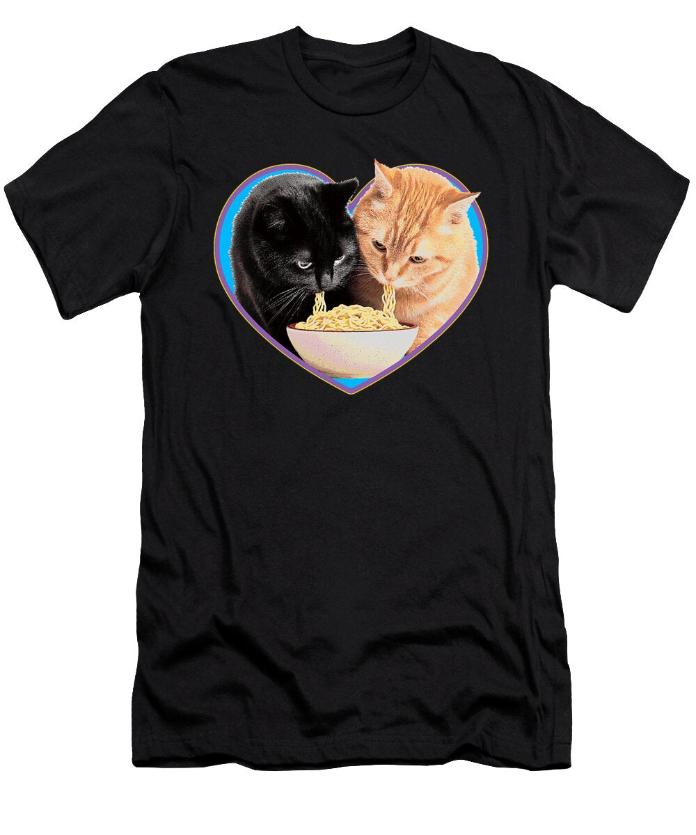Cat Lover Ramen Noodle Heart Black Orange Eating Zyneu Gangd T-Shirt