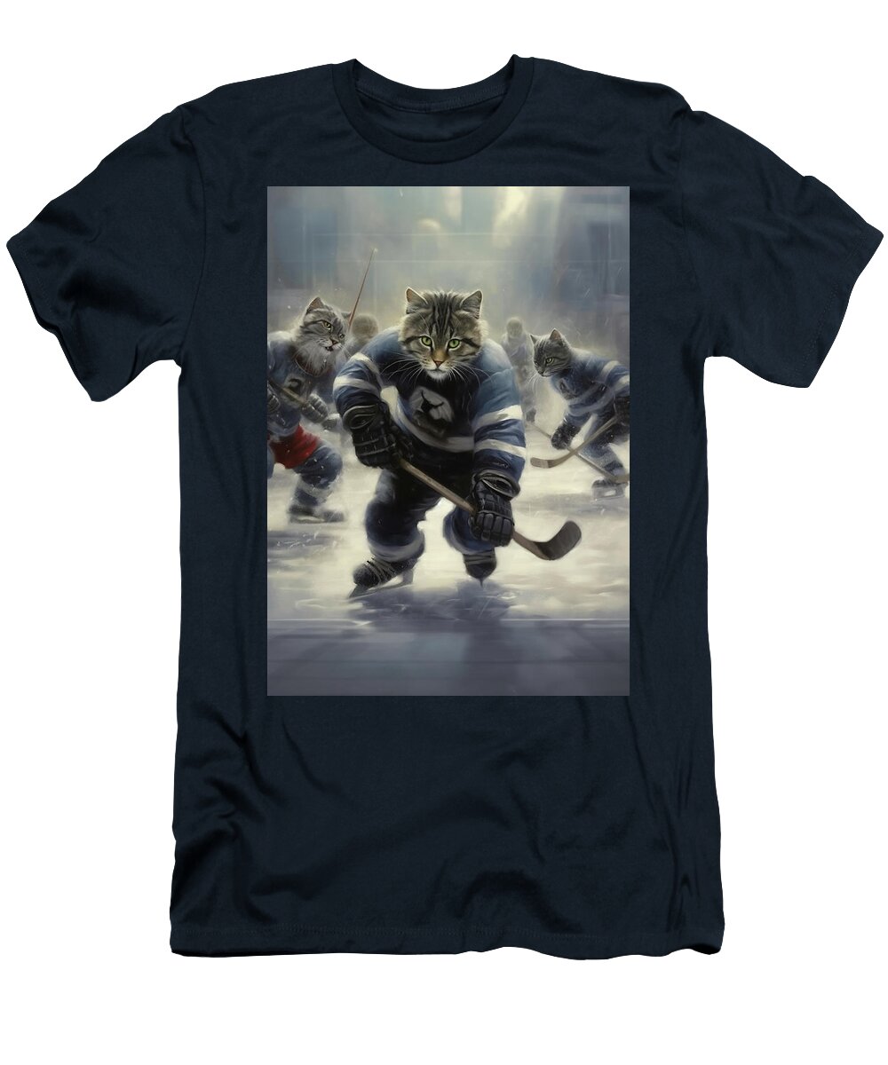 Cat Playing Hockey Matthew Chan T-Shirt