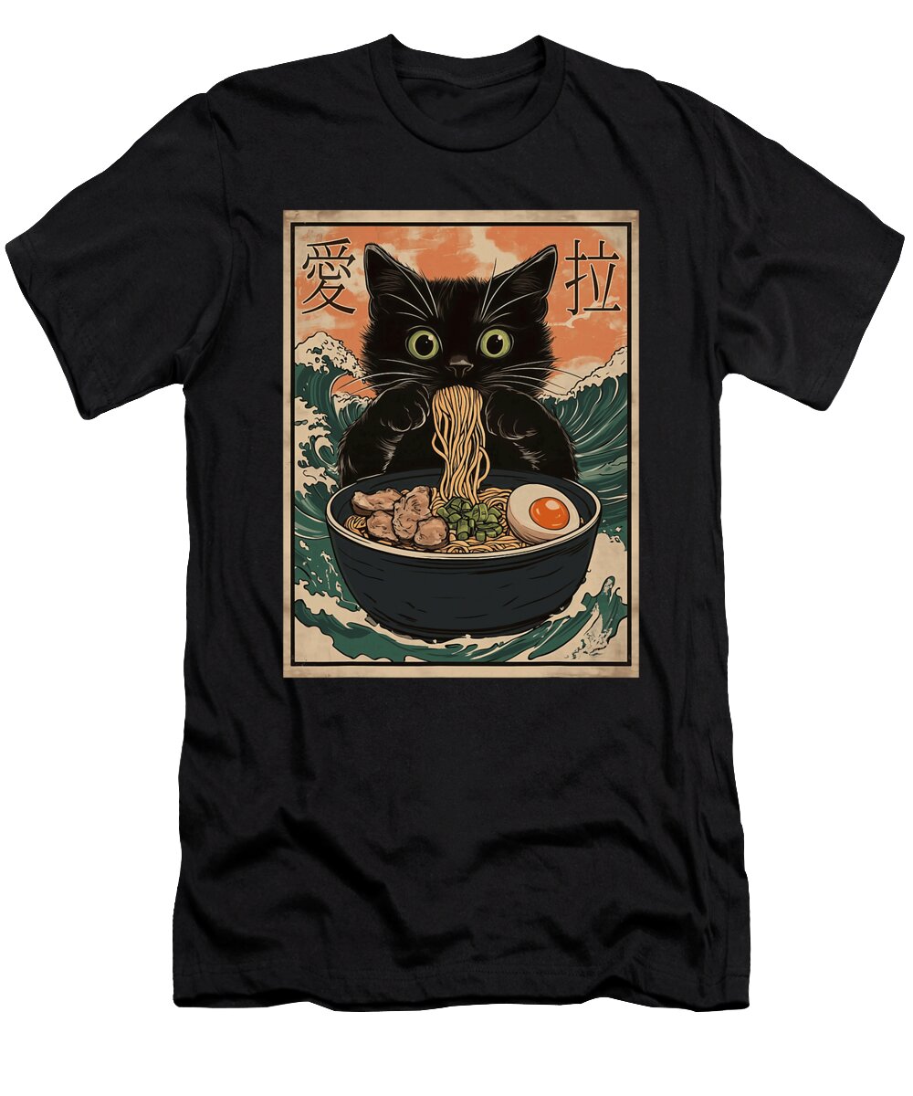 Cat Ramen Japanese Art Great Wave Kanagawa Funny Zyneu Gangd T-Shirt