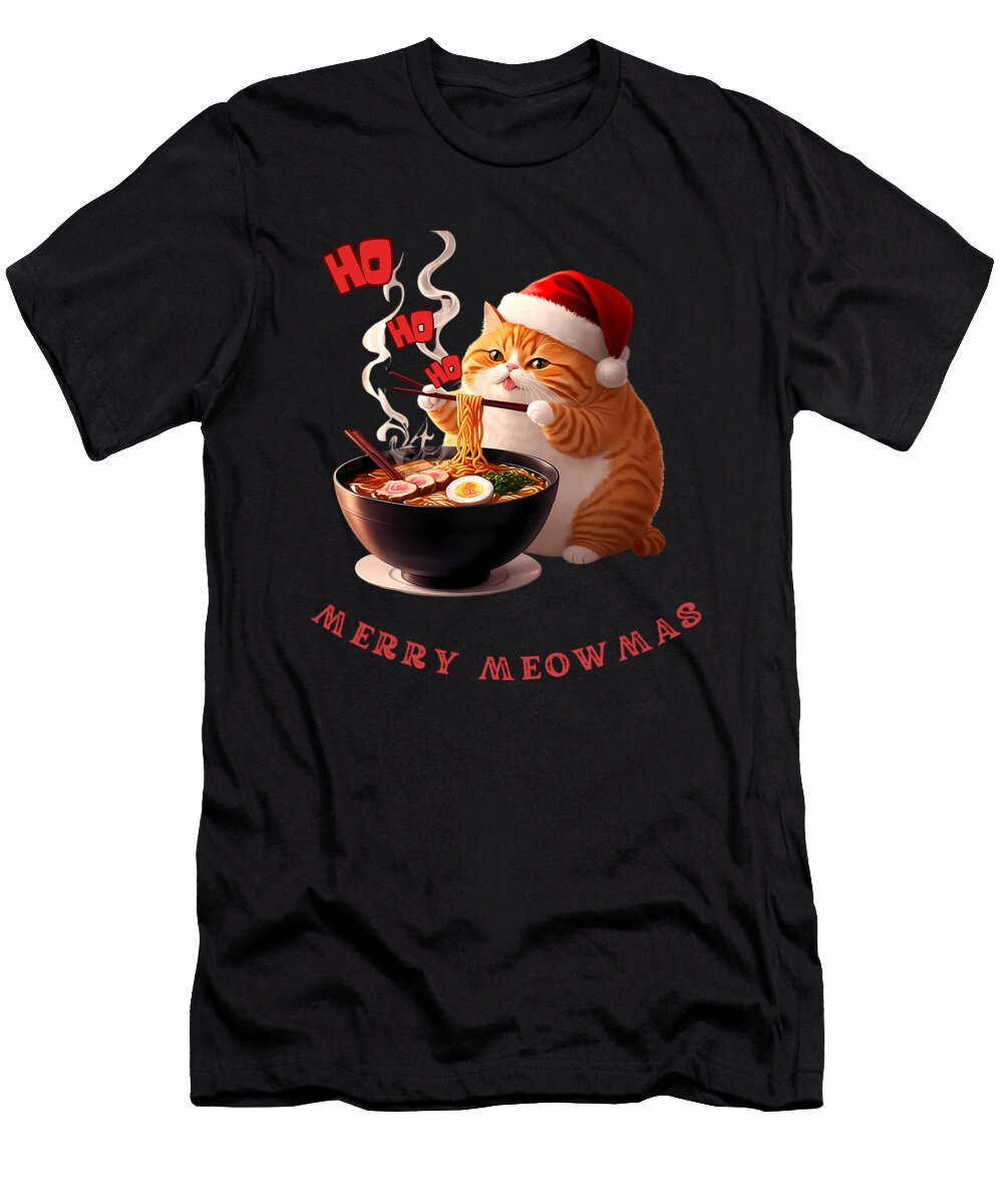 Cat Ramen Japanese Ho Ho Ho Merry Meowmas Funny Zyneu Gangd T-Shirt