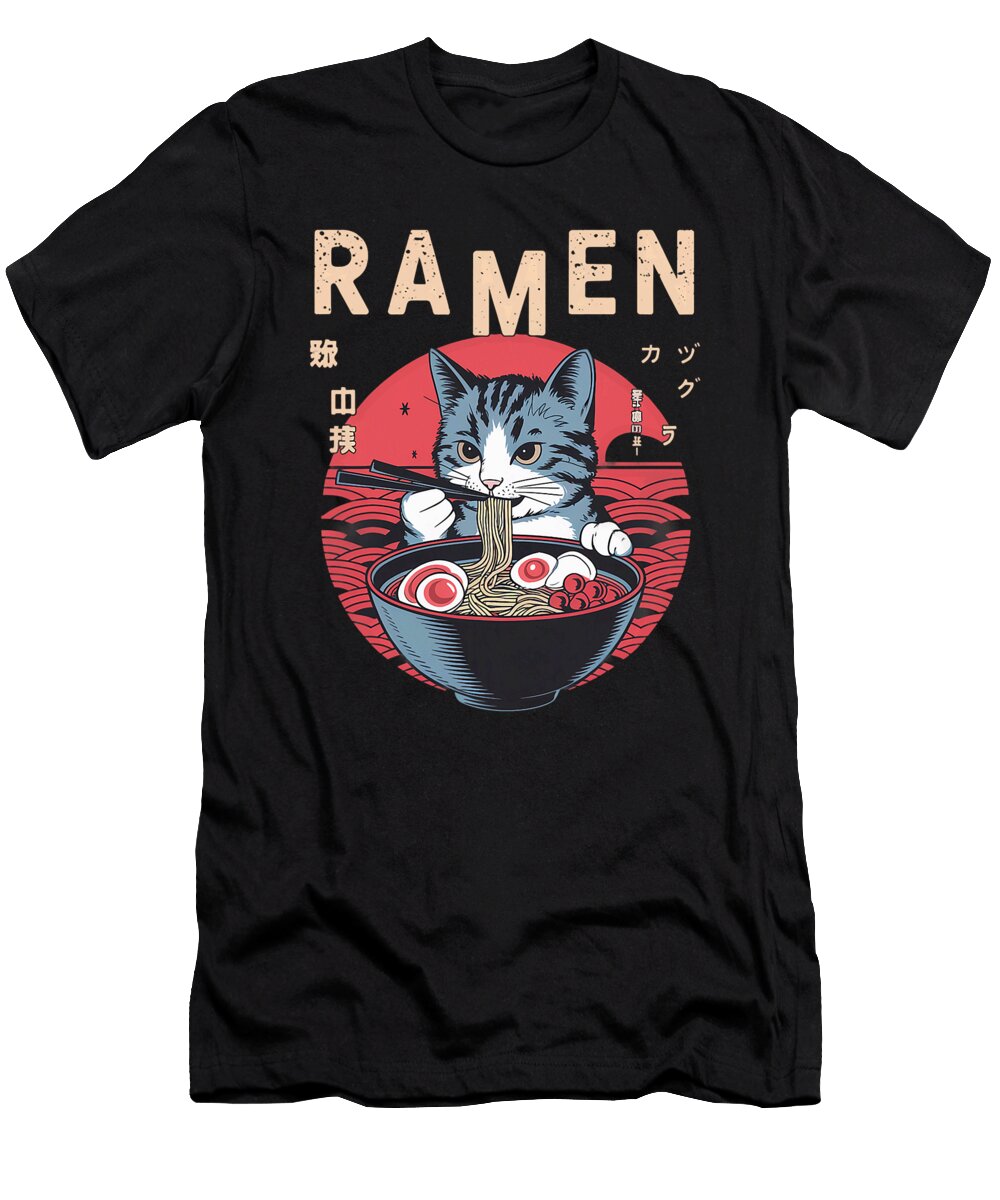 Cat Ramen Japanese Noodles Kawaii Anime Cat Zyneu Gangd T-Shirt