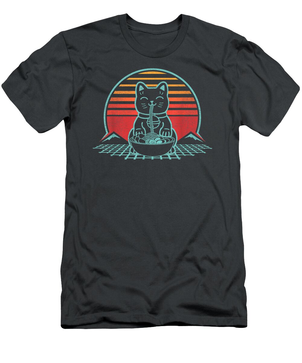 Cat Ramen Kawaii Neko Chonk Retro 80s Japan Anime Lover Emilih Kachi T-Shirt