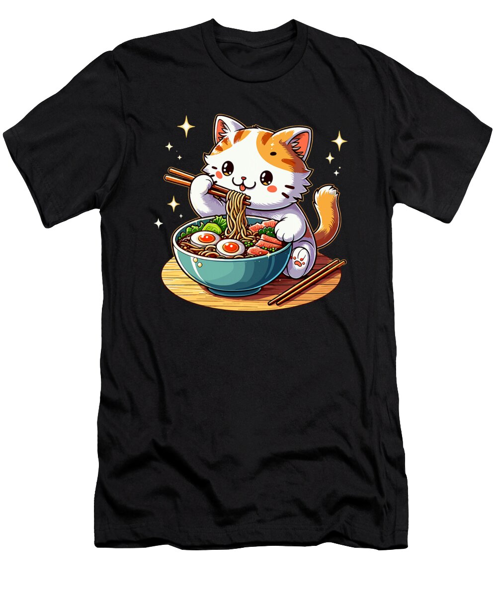 Cat Ramen Noodles Anime Kawaii Japanese Cat Zyneu Gangd T-Shirt