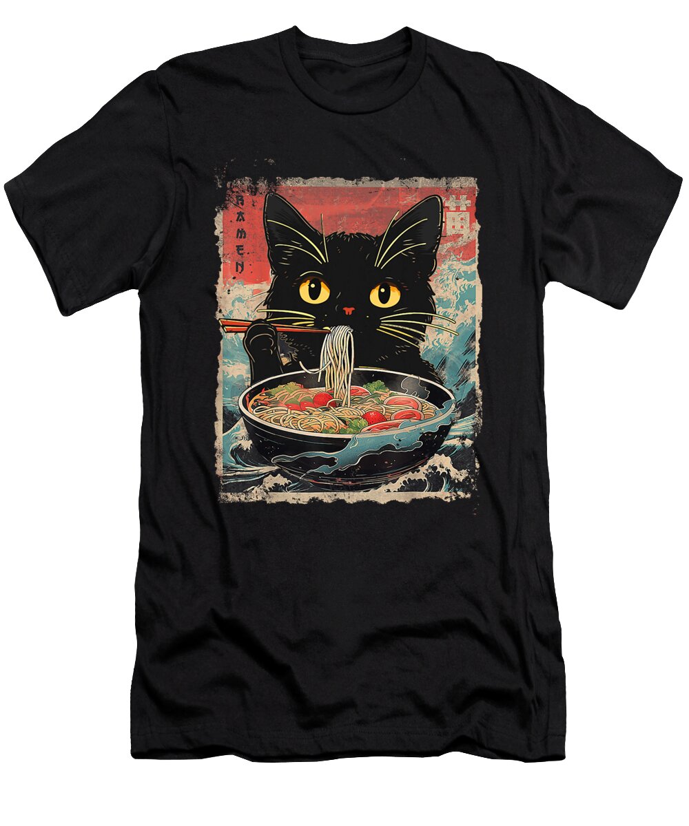 Cat Ramen Noodles Funny Vintage Japanese Kawaii Zyneu Gangd T-Shirt