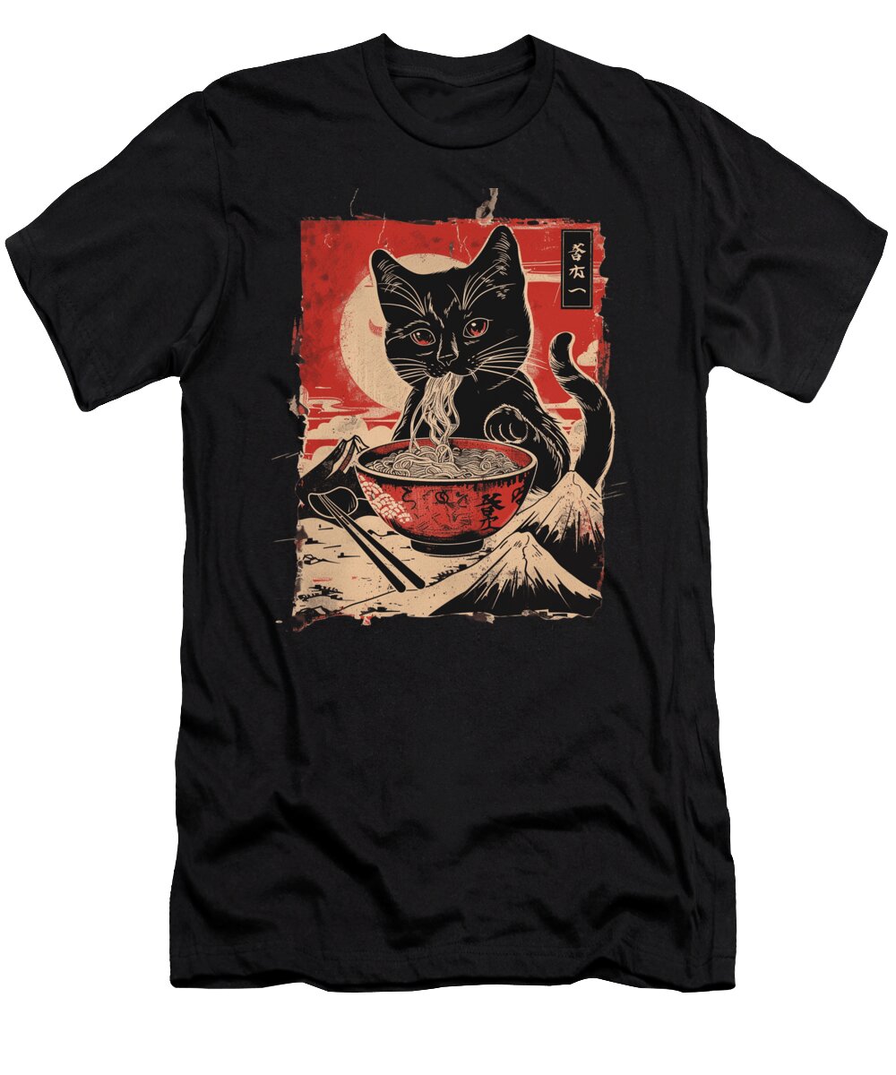 Cat Ramen Noodles the Purrfect Slurp Dnt Prints Art T-Shirt