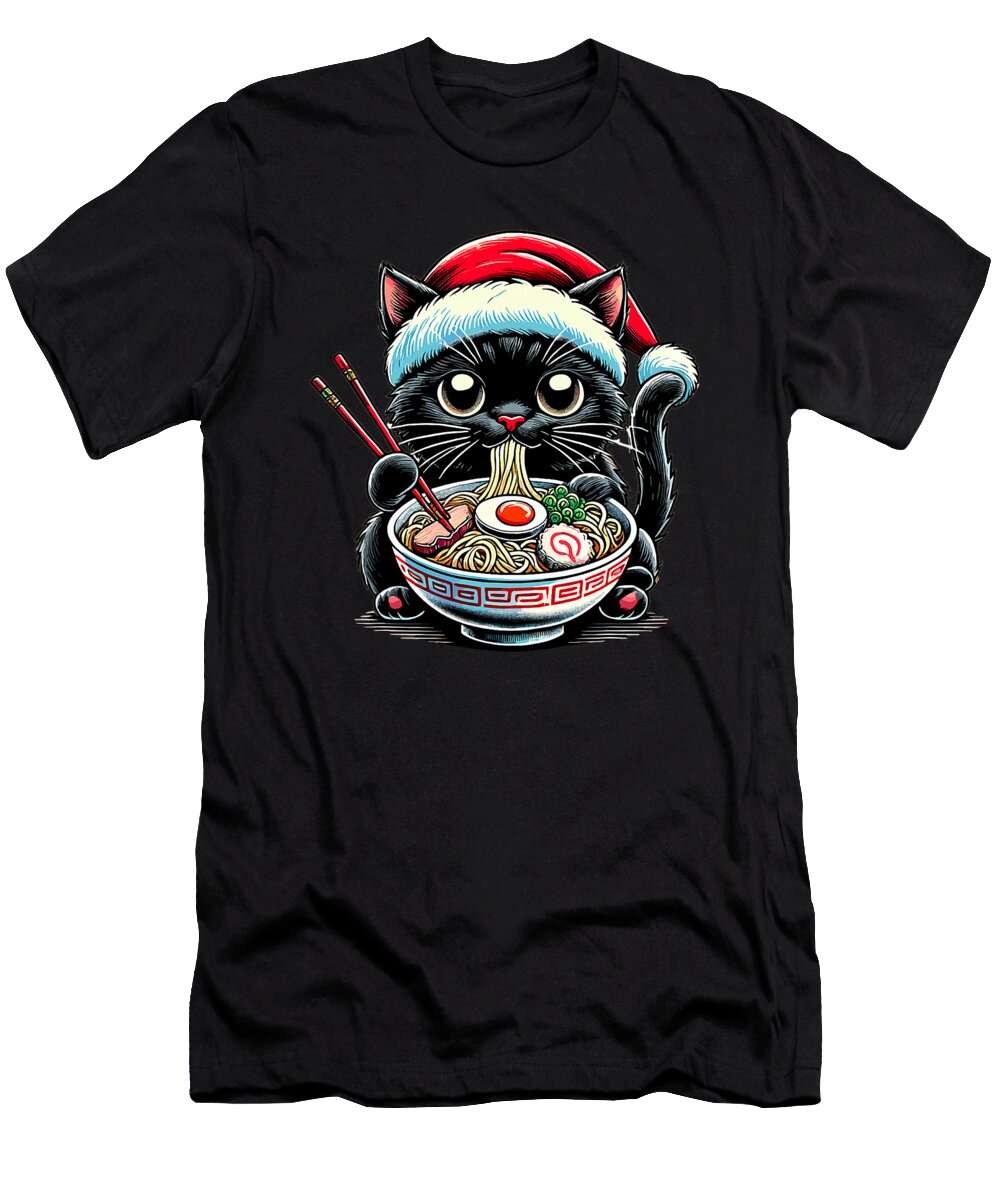 Cat Ramen Santa Hat Japanese Christmas Xmas Zyneu Gangd T-Shirt