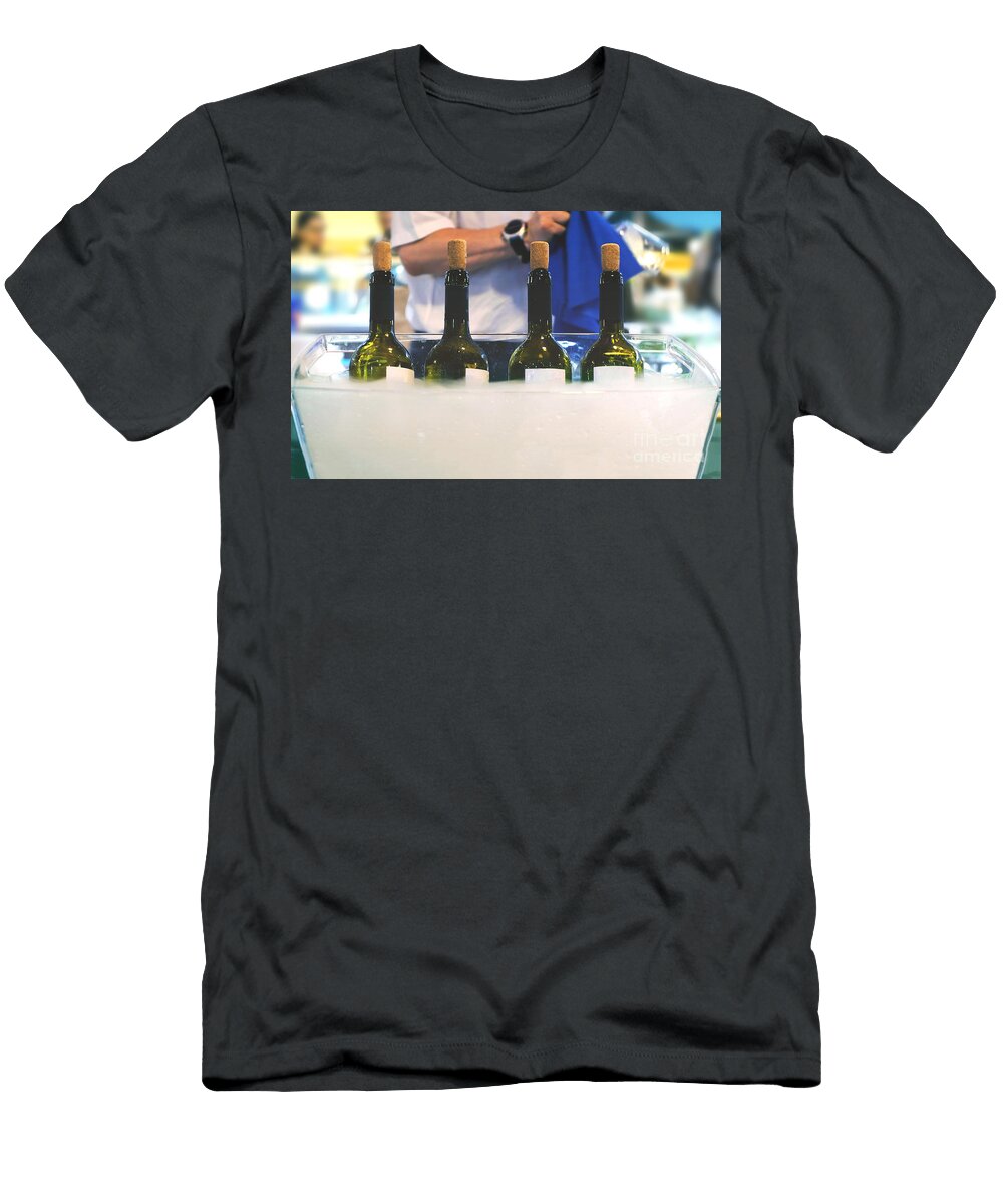 Catering Bartender Italian Fine Wine Bottles Winetasting Session Sommelier Waiter Serving Wine People Clean Glasses Background Luca Lorenzelli T-Shirt