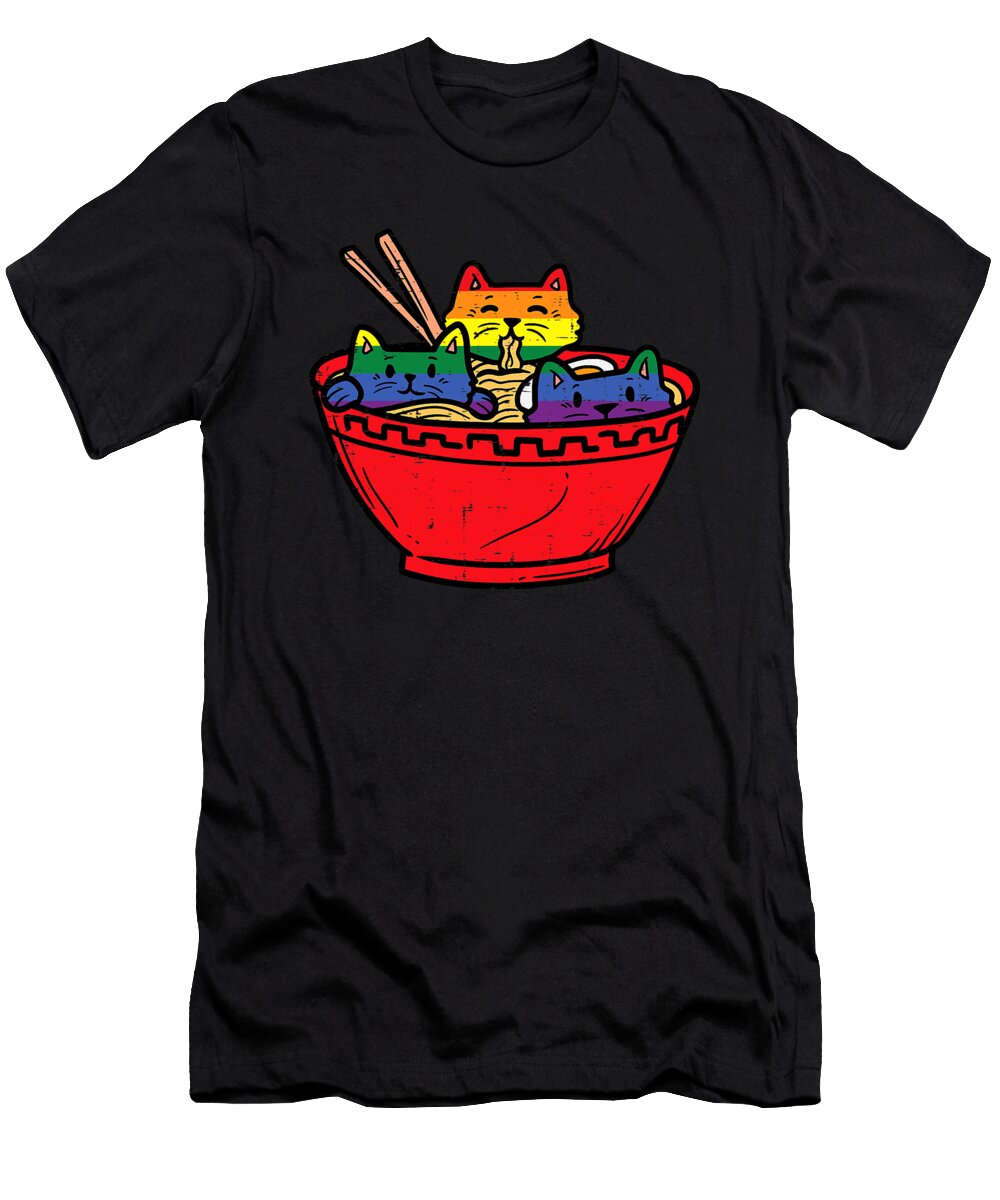 Cats in Ramen Anime Food Lgbtq Rainbow Flag Gay Pride Ally Dhbubble T-Shirt