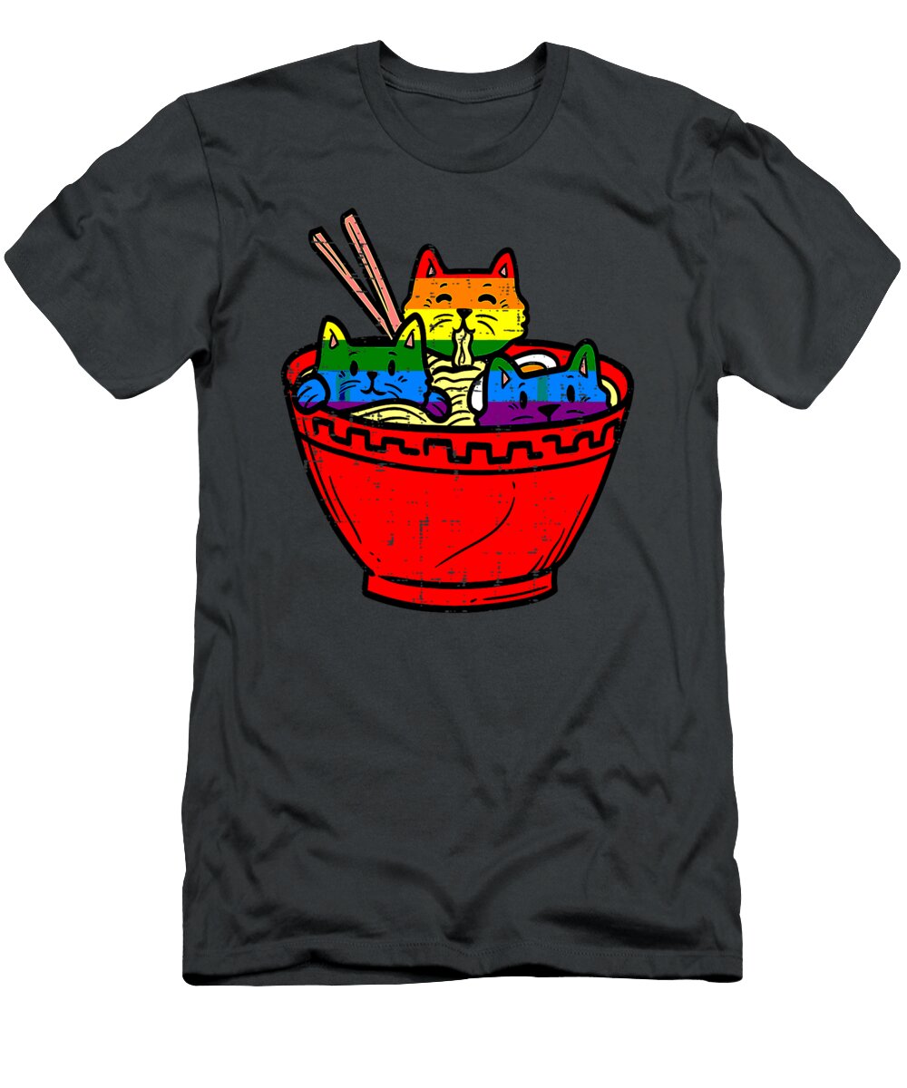 Cats in Ramen Anime Food Lgbtq Rainbow Flag Gay Pride Ally Jayce Tessa T-Shirt