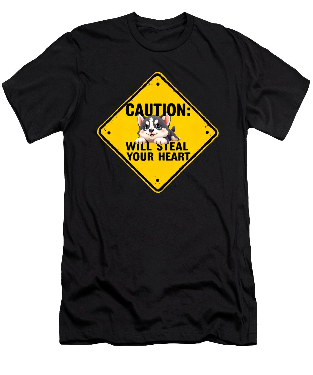 Caution Sign Siberian Husky Dog Funny Gift Husky Sophie Eleanor T-Shirt