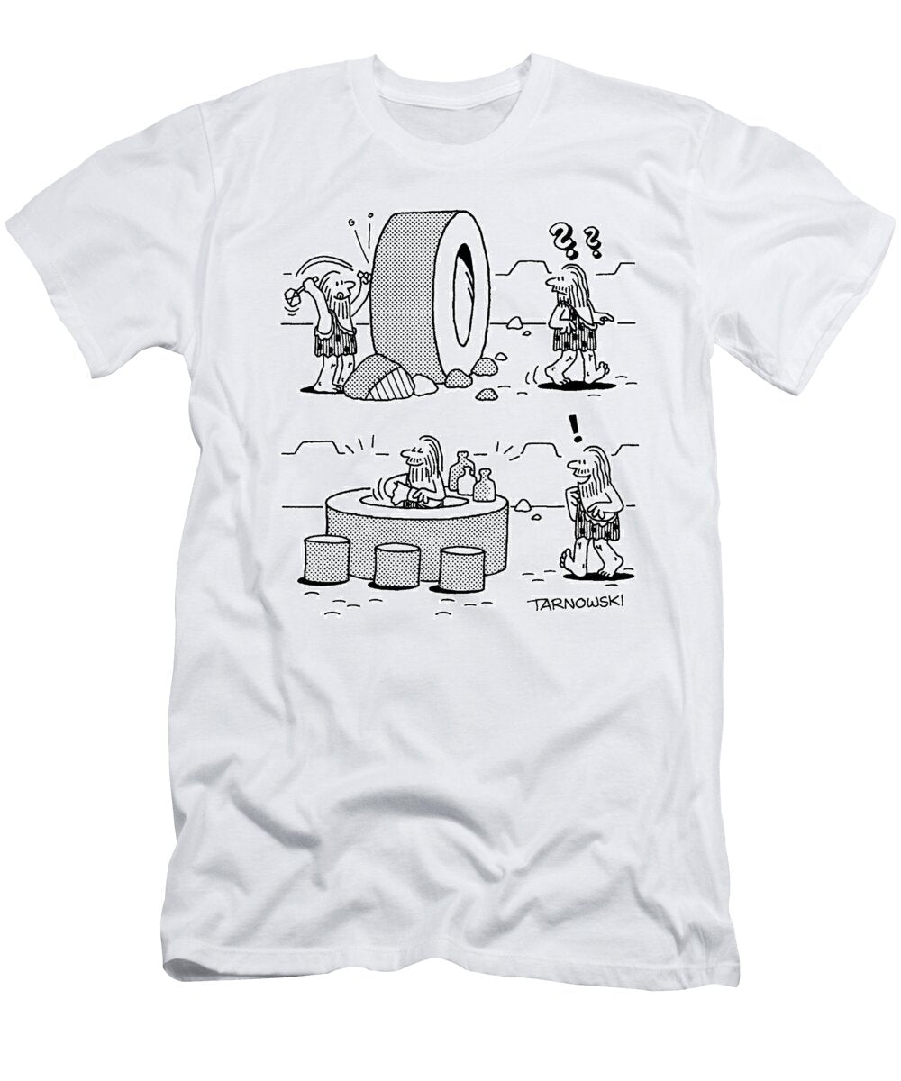 Caveman Turning the Wheel Into a Bar Paul Tarnowski T-Shirt