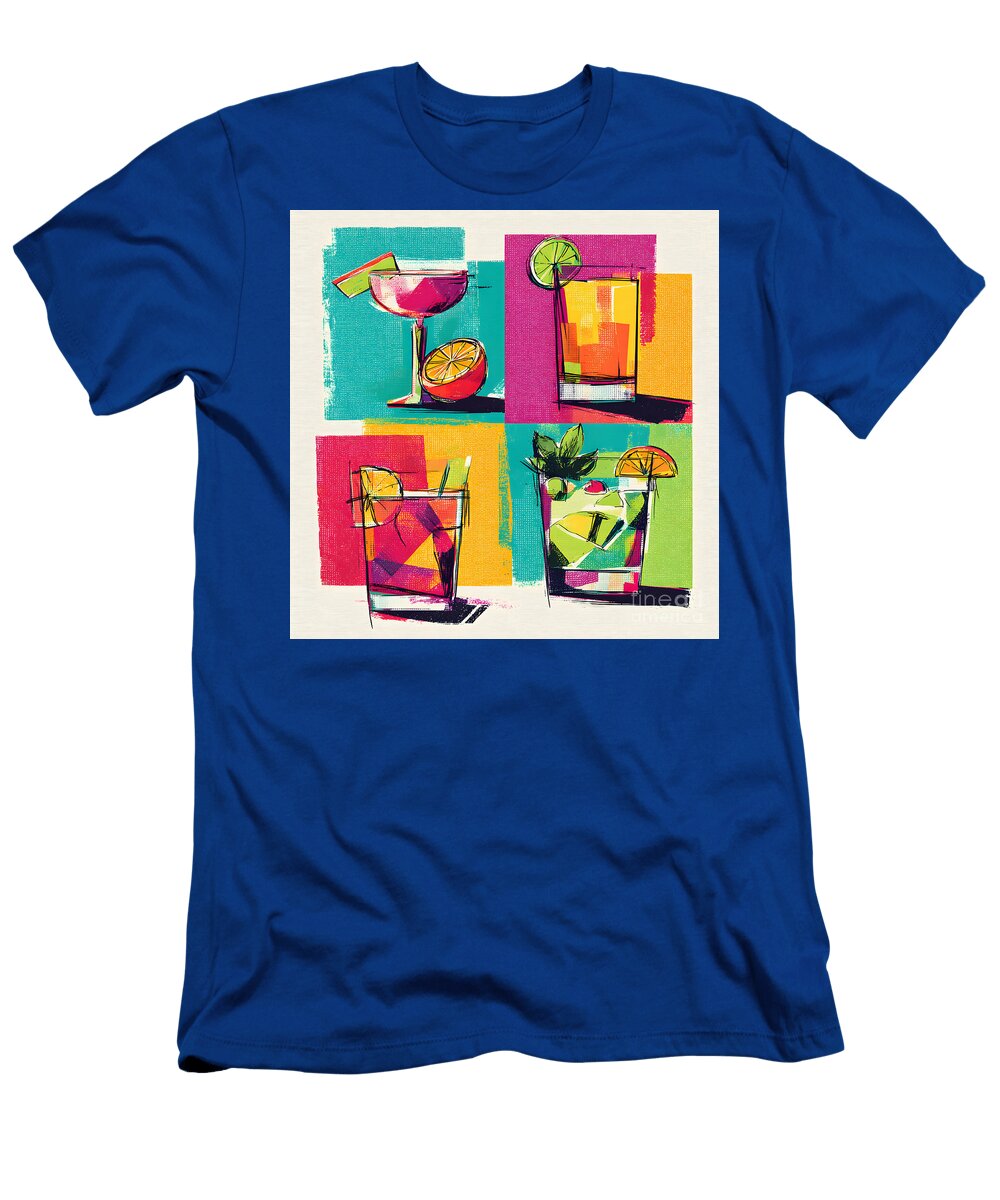 Celebrate Cocktails in Motion a Vibrant Abstract Fusion of Color Geometry and Refreshing Energy Olfactoart Studio T-Shirt