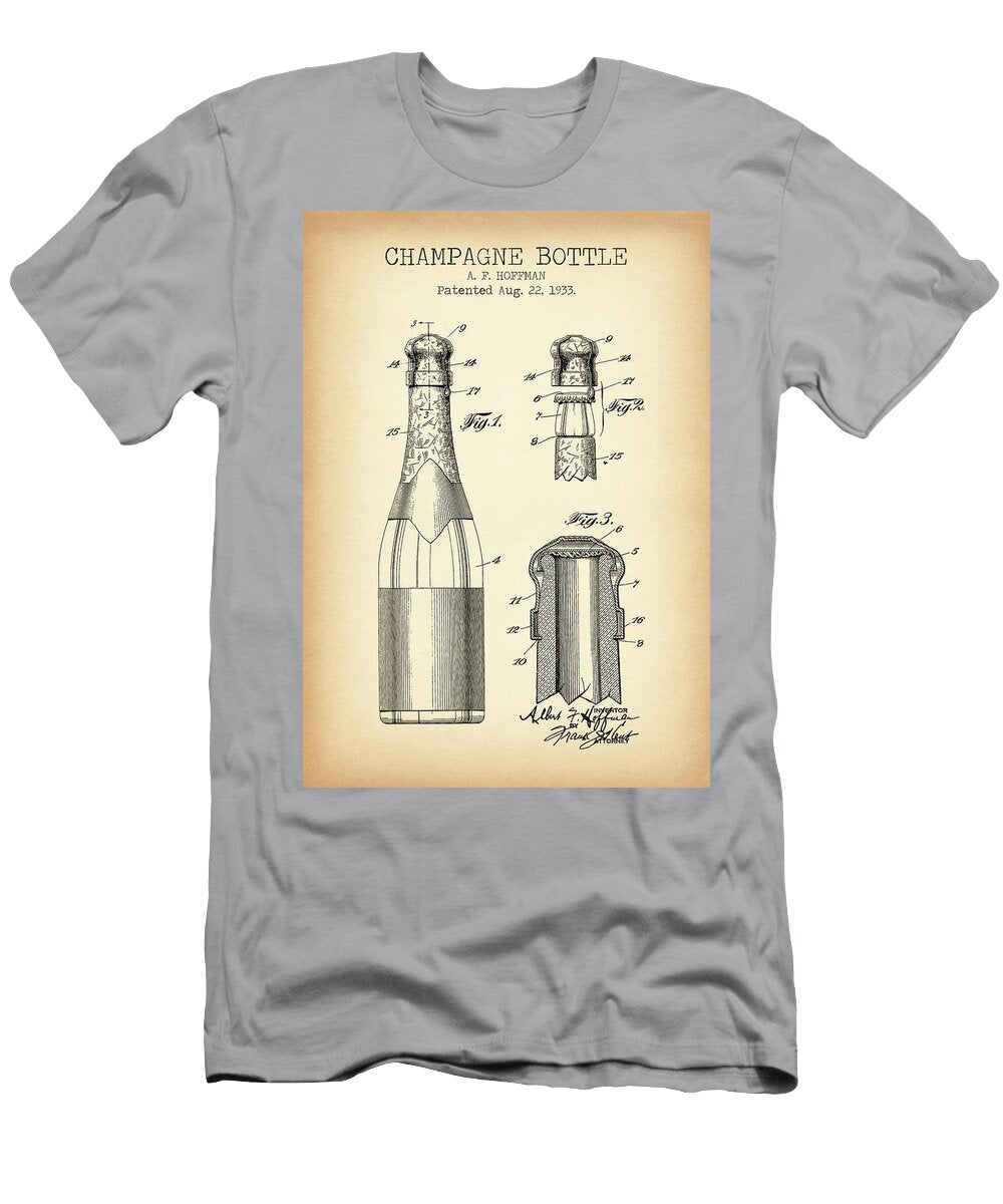 Champagne Bottle Vintage Patent Denny H T-Shirt