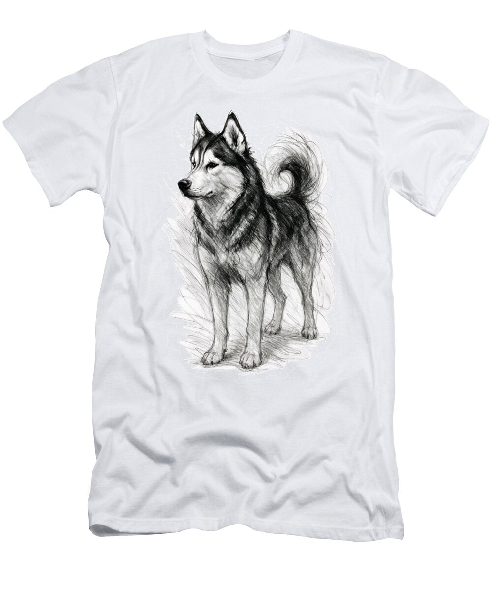 Charcoal Sketch of a Husky Dog in Profile By Marian Voicu Marian Voicu T-Shirt